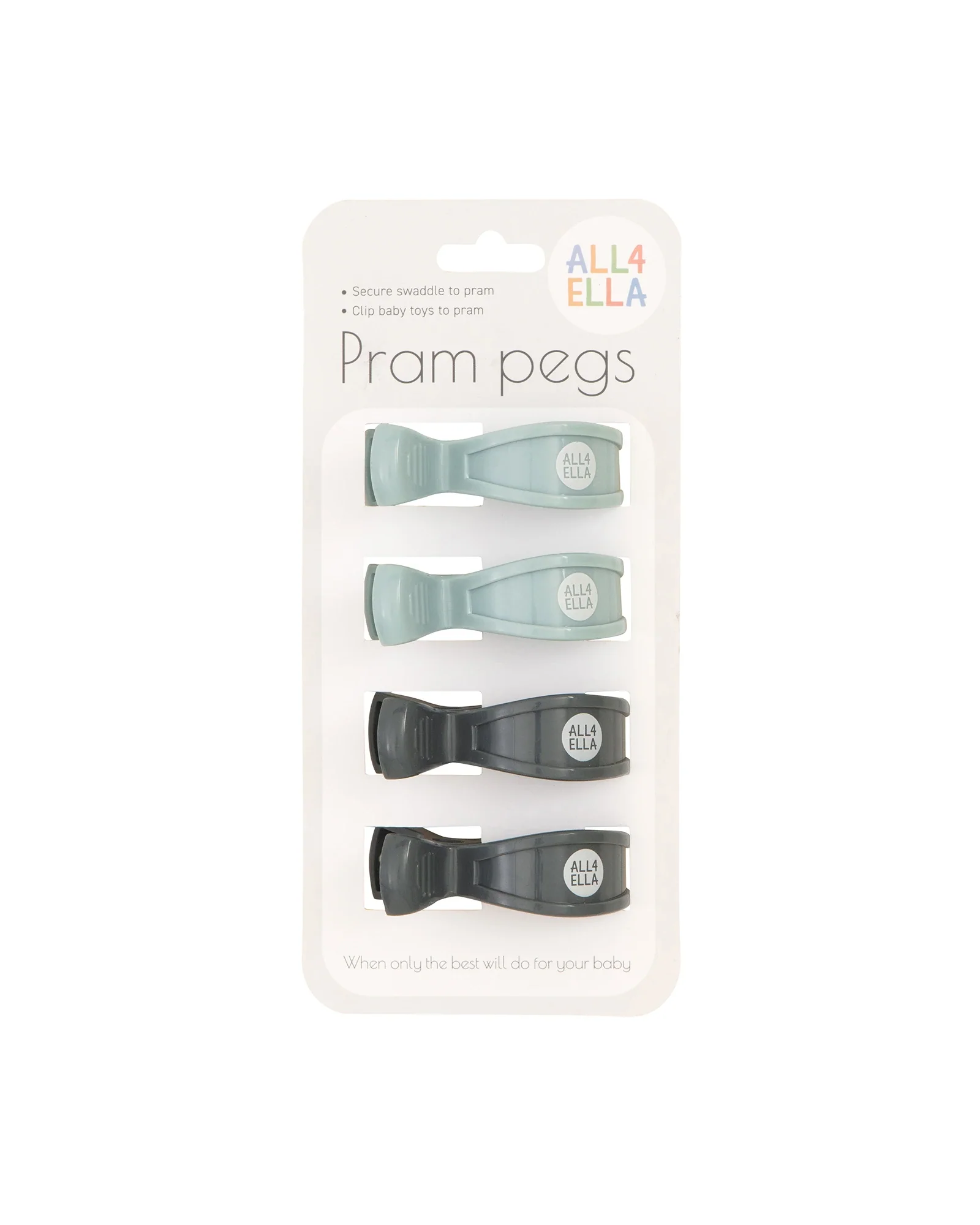 4pk Pram Pegs Blue/Charcoal