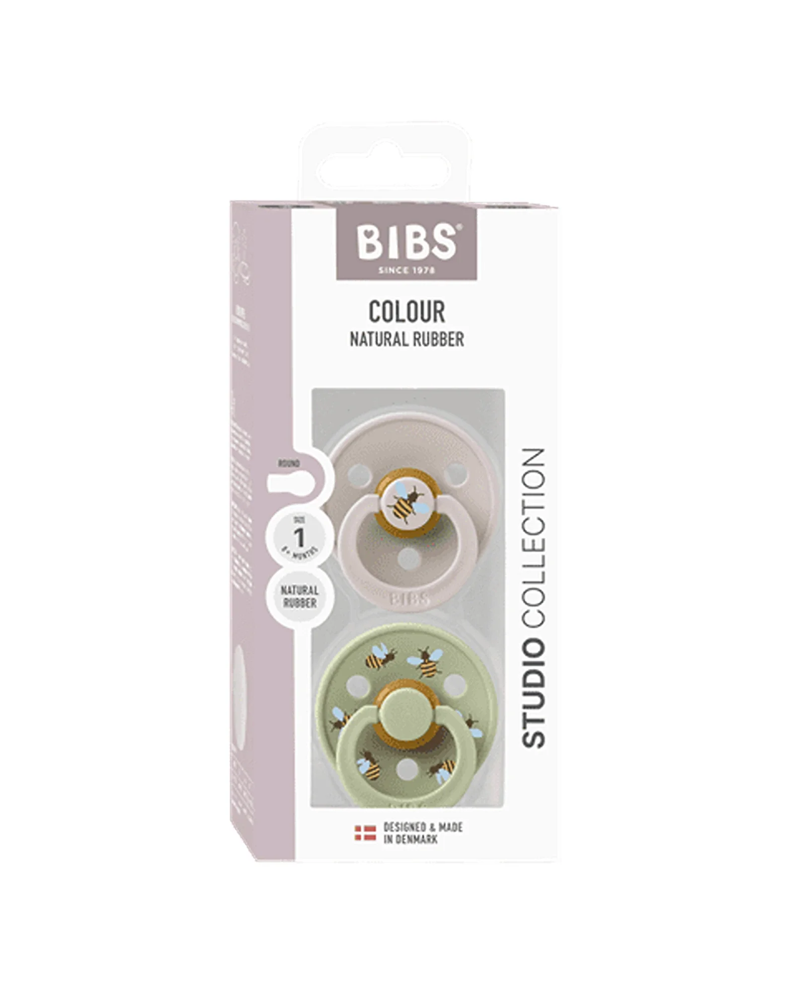 BIBS Pacifier Studio Colour 2 PACK Bumblebee Latex Size 1 Mushroom Mix
