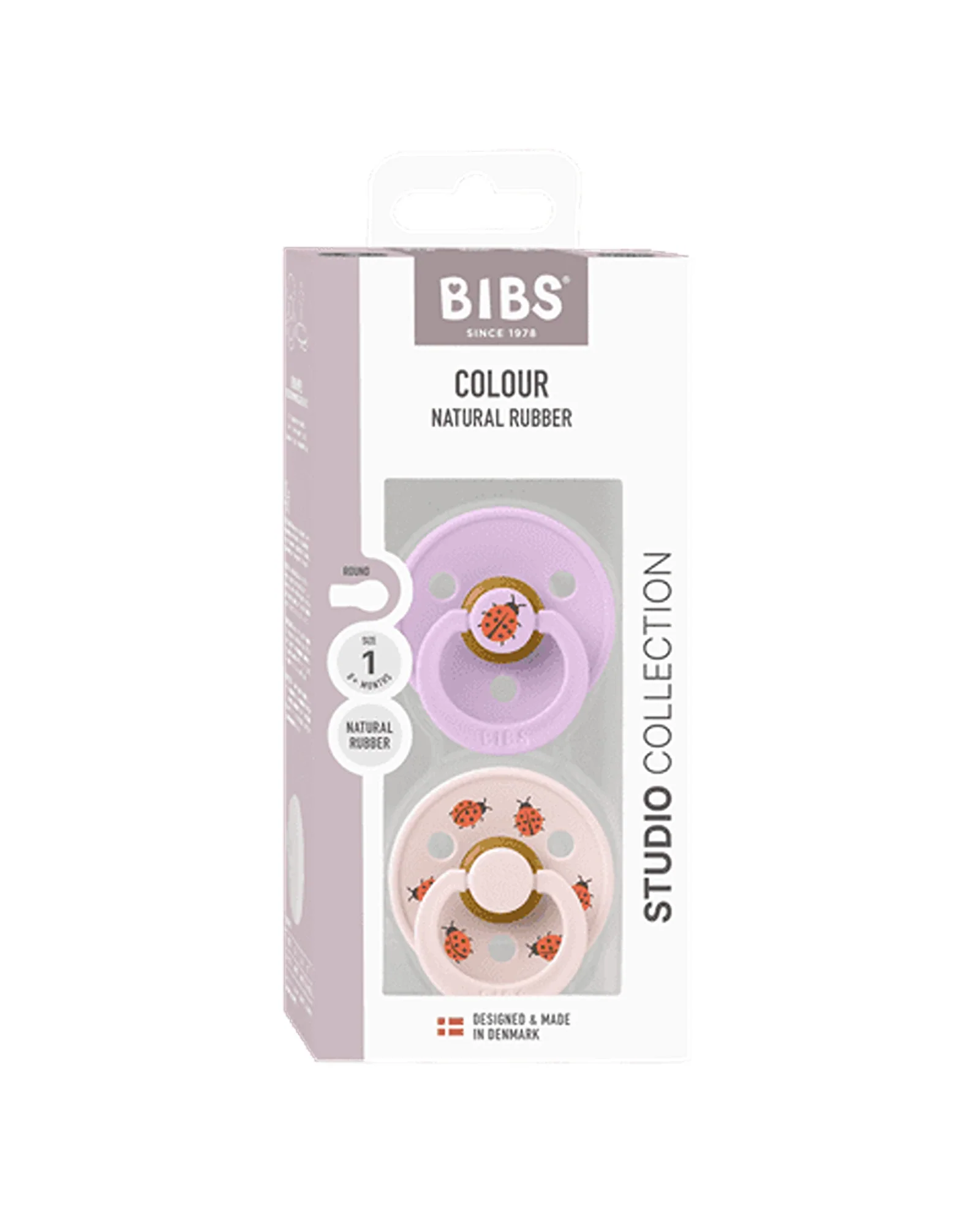 BIBS Pacifier Studio Colour 2 PACK Ladybug Latex Size 1 Violet Sky Mix