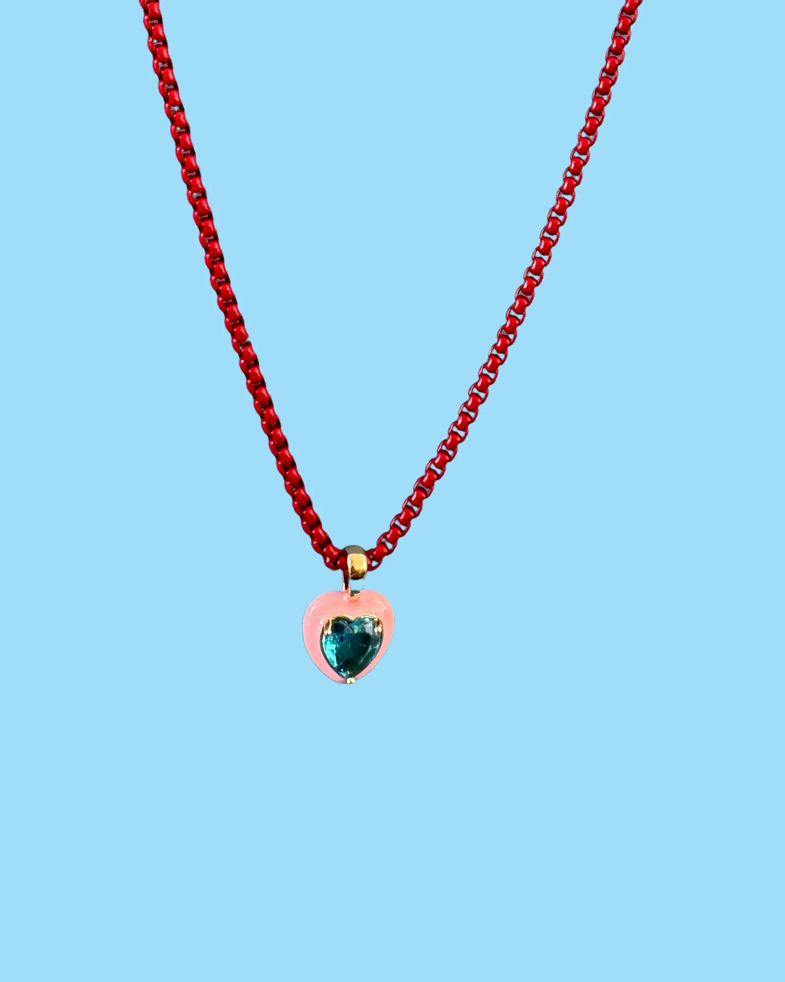 Cherry Bomb Red Chain Heart Neclace