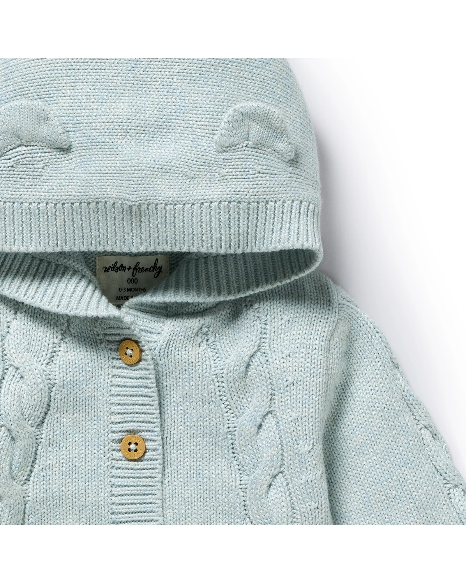 Cloud Blue Organic Knitted Cable Jacket 6-12 mths - Image 2