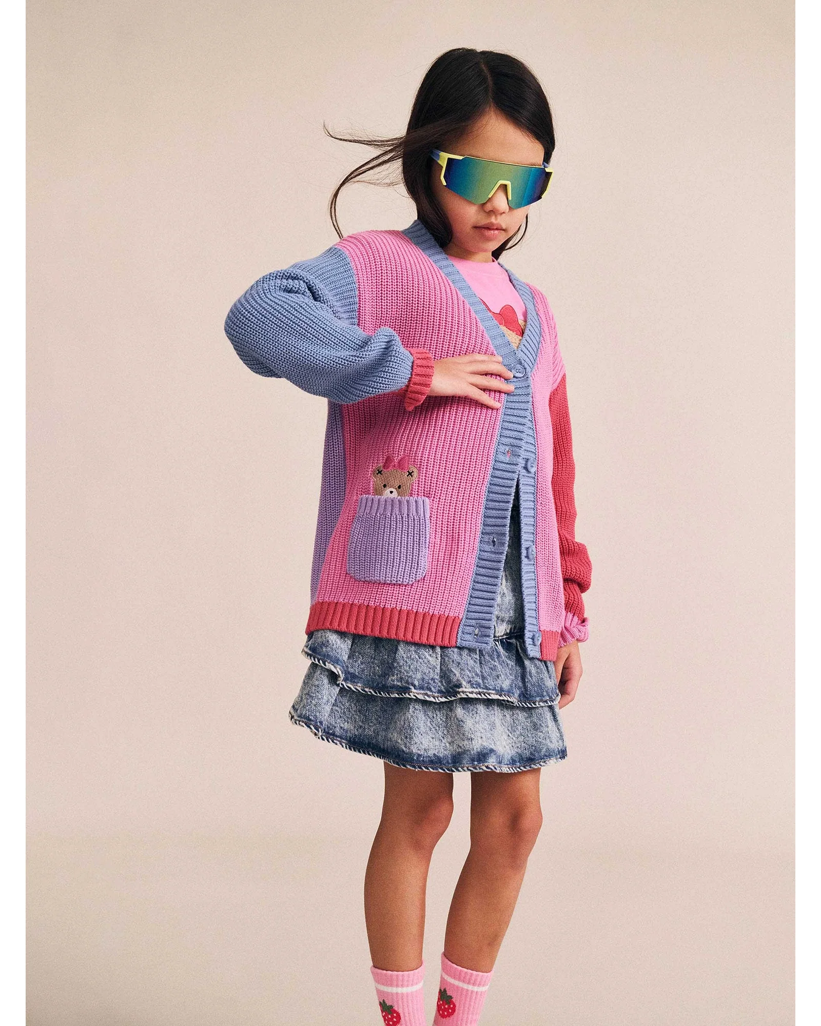 Colour Block Huxette Cardi - Strawberry Multi 3-6M