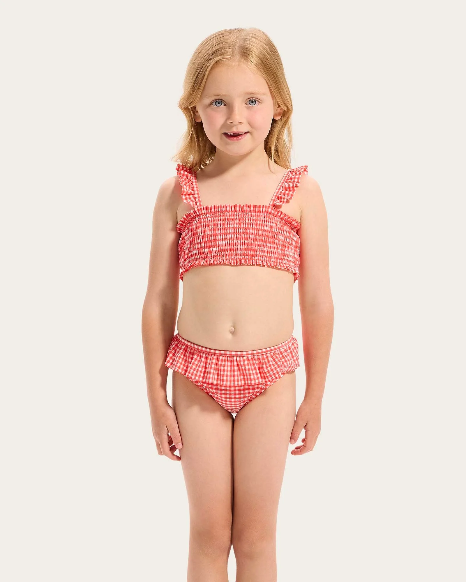 Gingham Shirred Bikini - Melon - Size 3