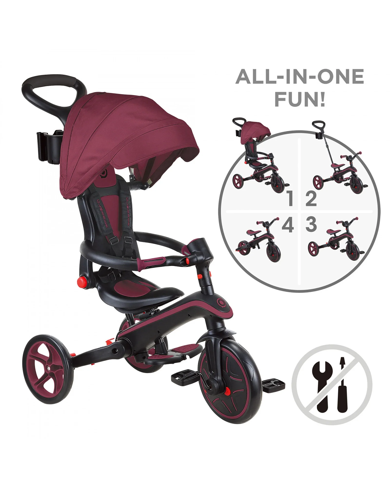 Globber Explorer Trike 4in1 Foldable Burgundy - Image 4