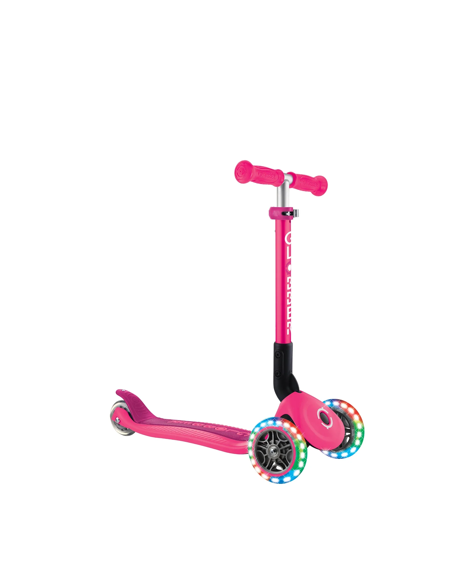 Globber Junior Primo Foldable Lights Scooter Fuchsia Pink