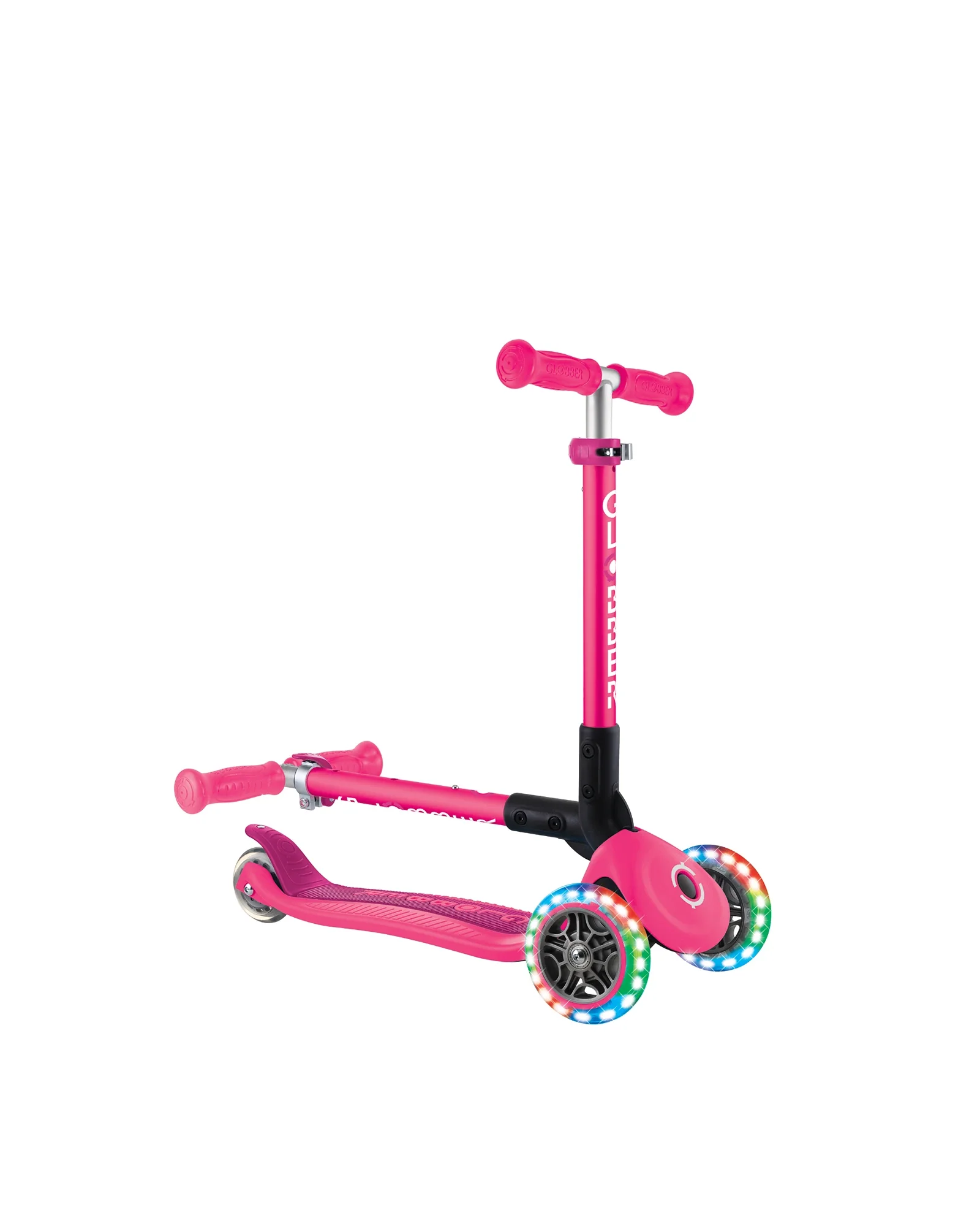 Globber Junior Primo Foldable Lights Scooter Fuchsia Pink - Image 10