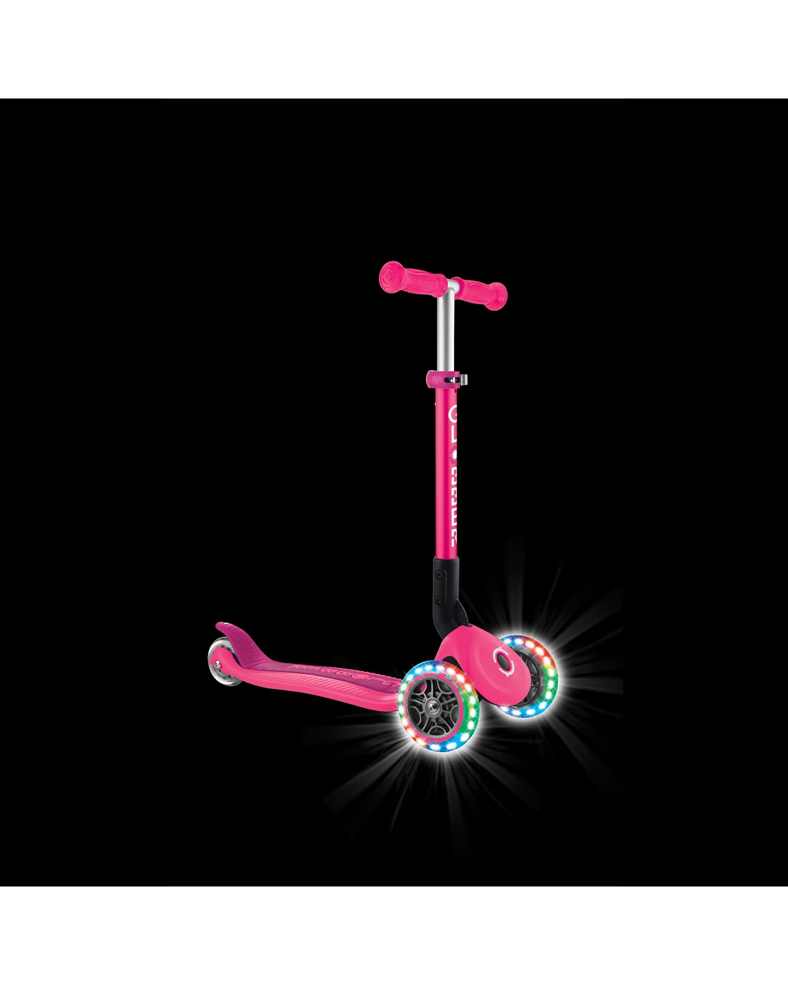 Globber Junior Primo Foldable Lights Scooter Fuchsia Pink - Image 6