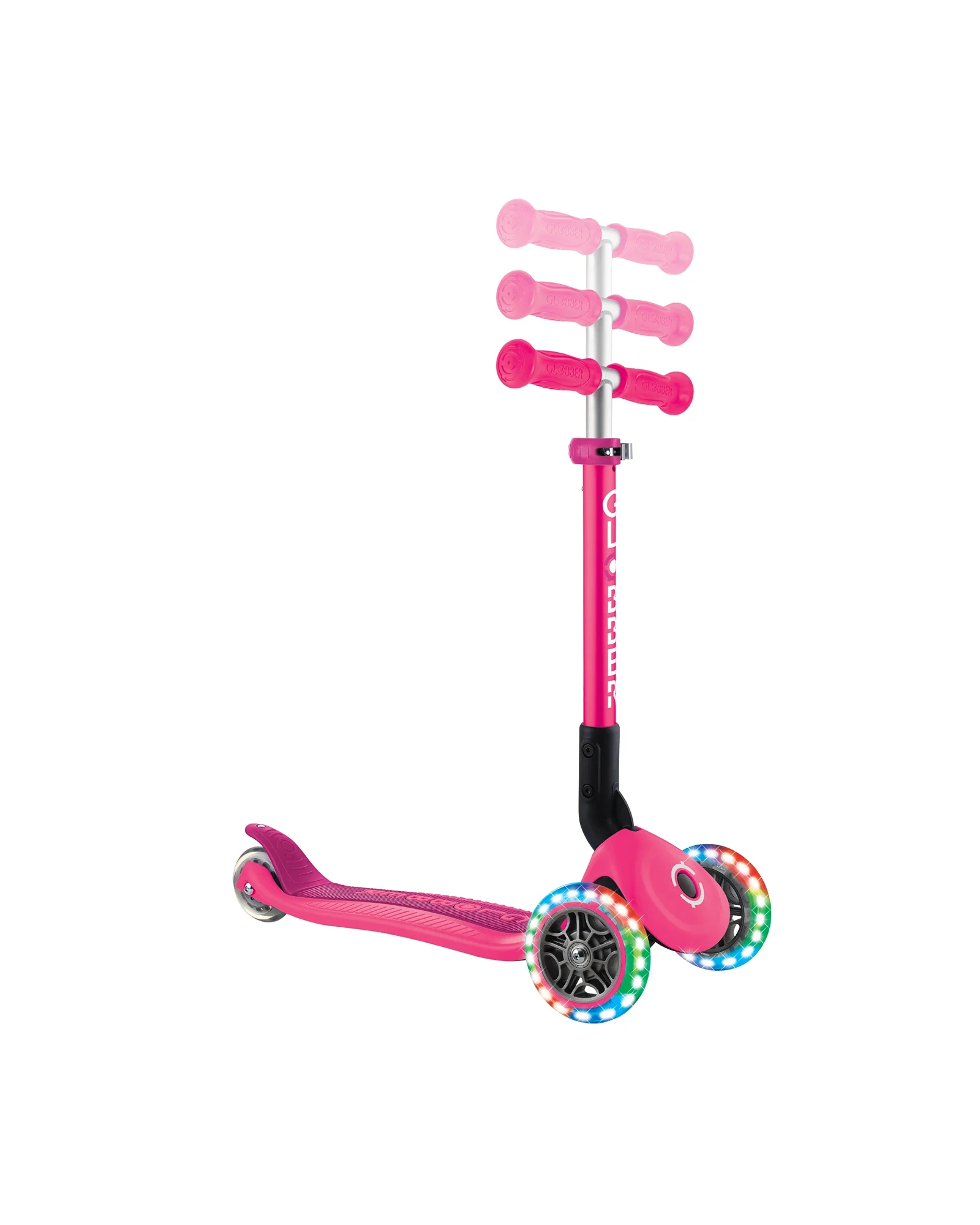 Globber Junior Primo Foldable Lights Scooter Fuchsia Pink - Image 8
