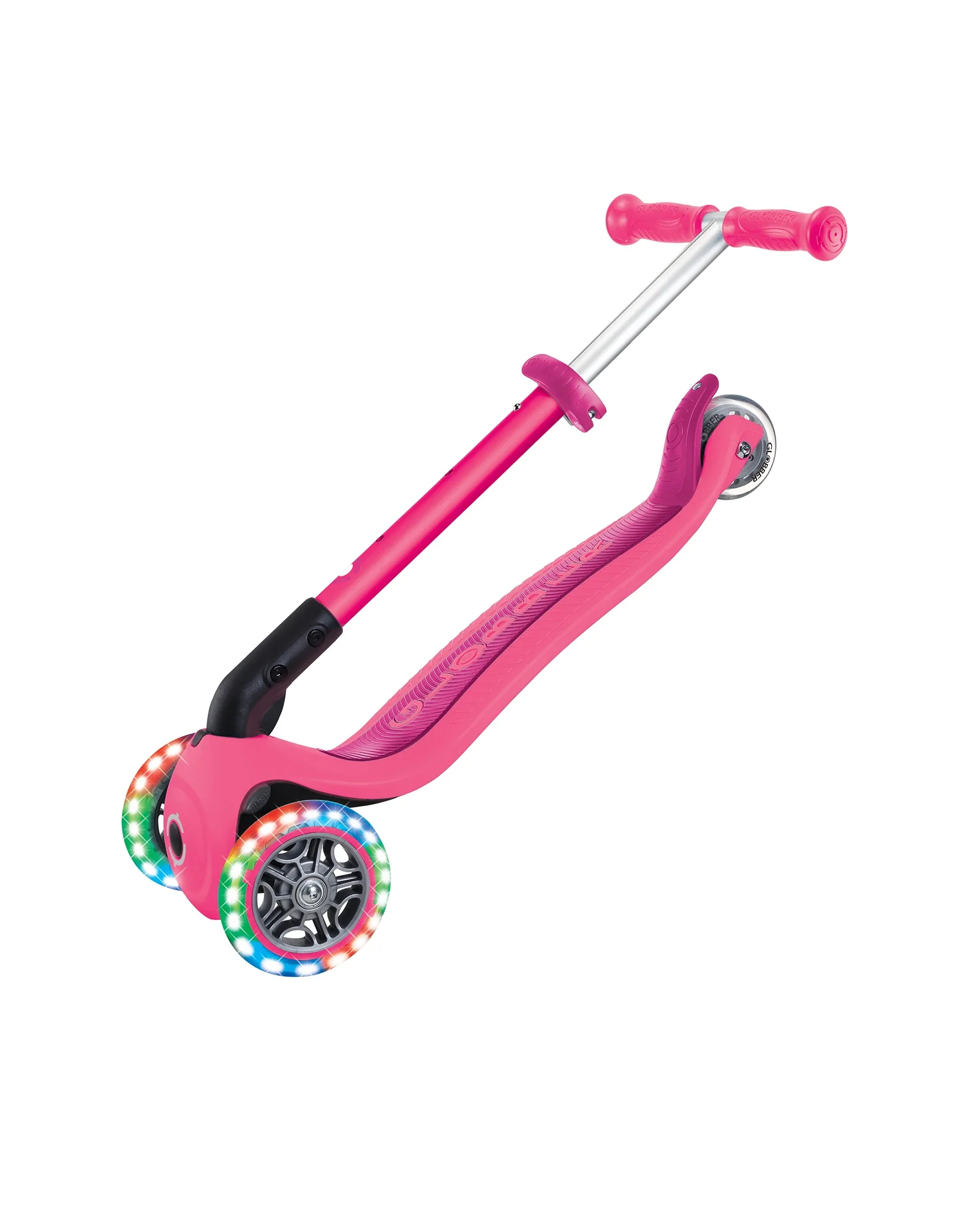 Globber Junior Primo Foldable Lights Scooter Fuchsia Pink - Image 9