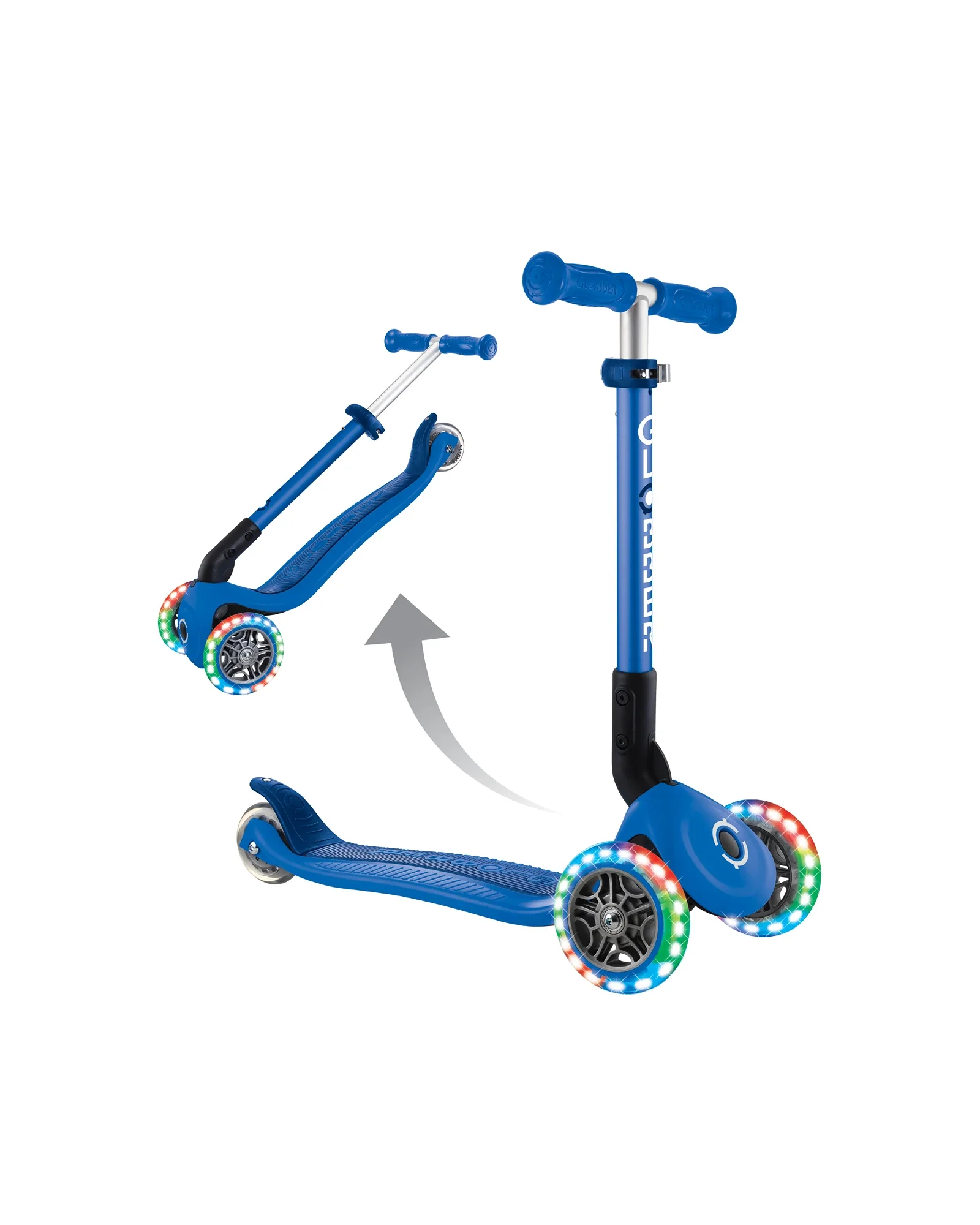 Globber Junior Primo Foldable Lights Scooter Navy Blue - Image 2