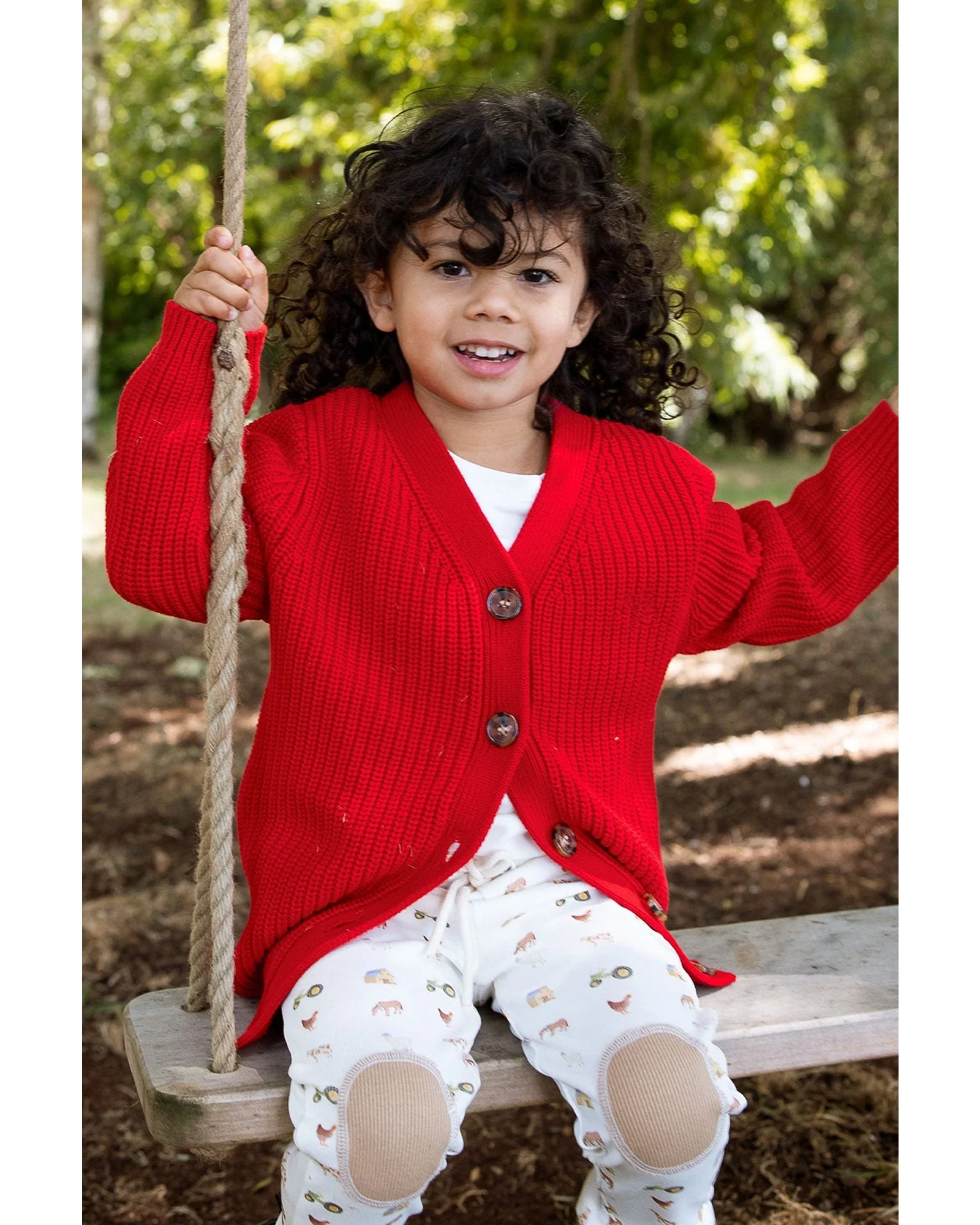 Homegrown Organic Chunky Knit Cardigan Red - Image 2