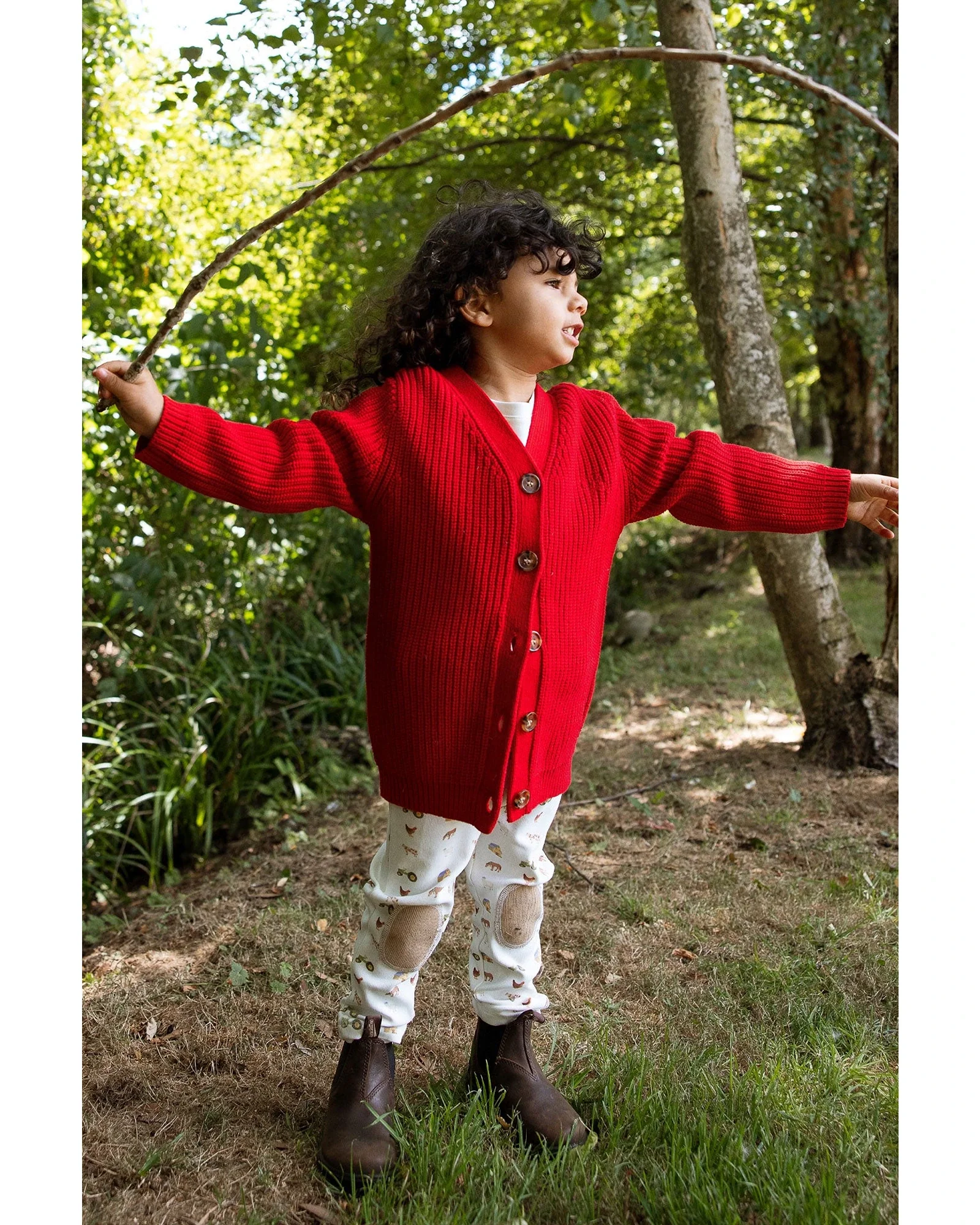 Homegrown Organic Chunky Knit Cardigan Red - Image 3