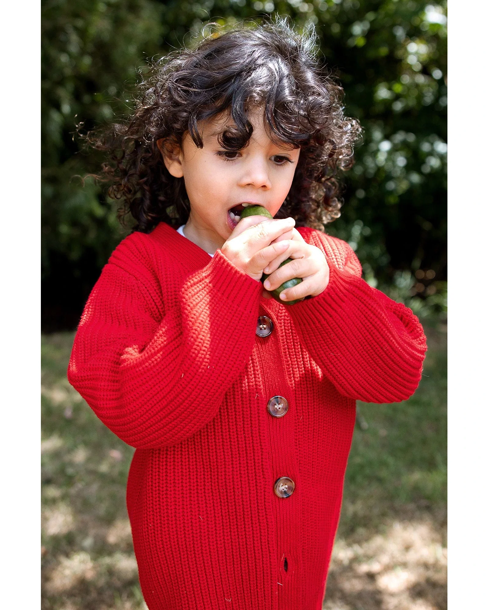 Homegrown Organic Chunky Knit Cardigan Red - Image 4