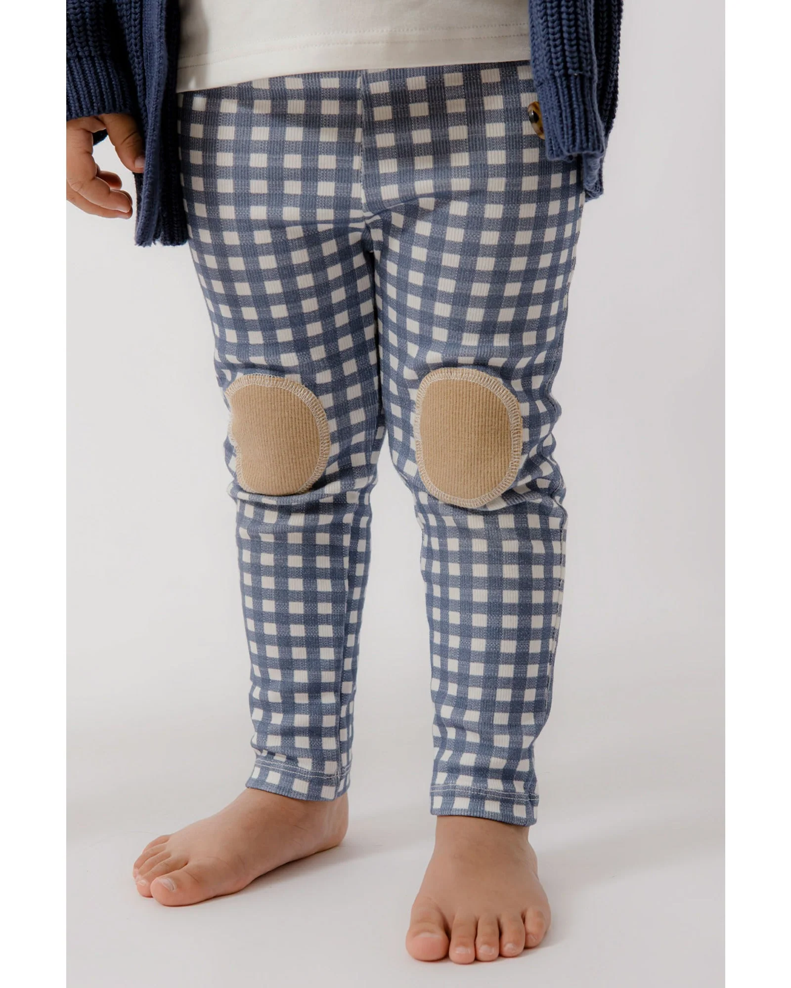 Homegrown Rib Knee Patch Legging Navy Gingham