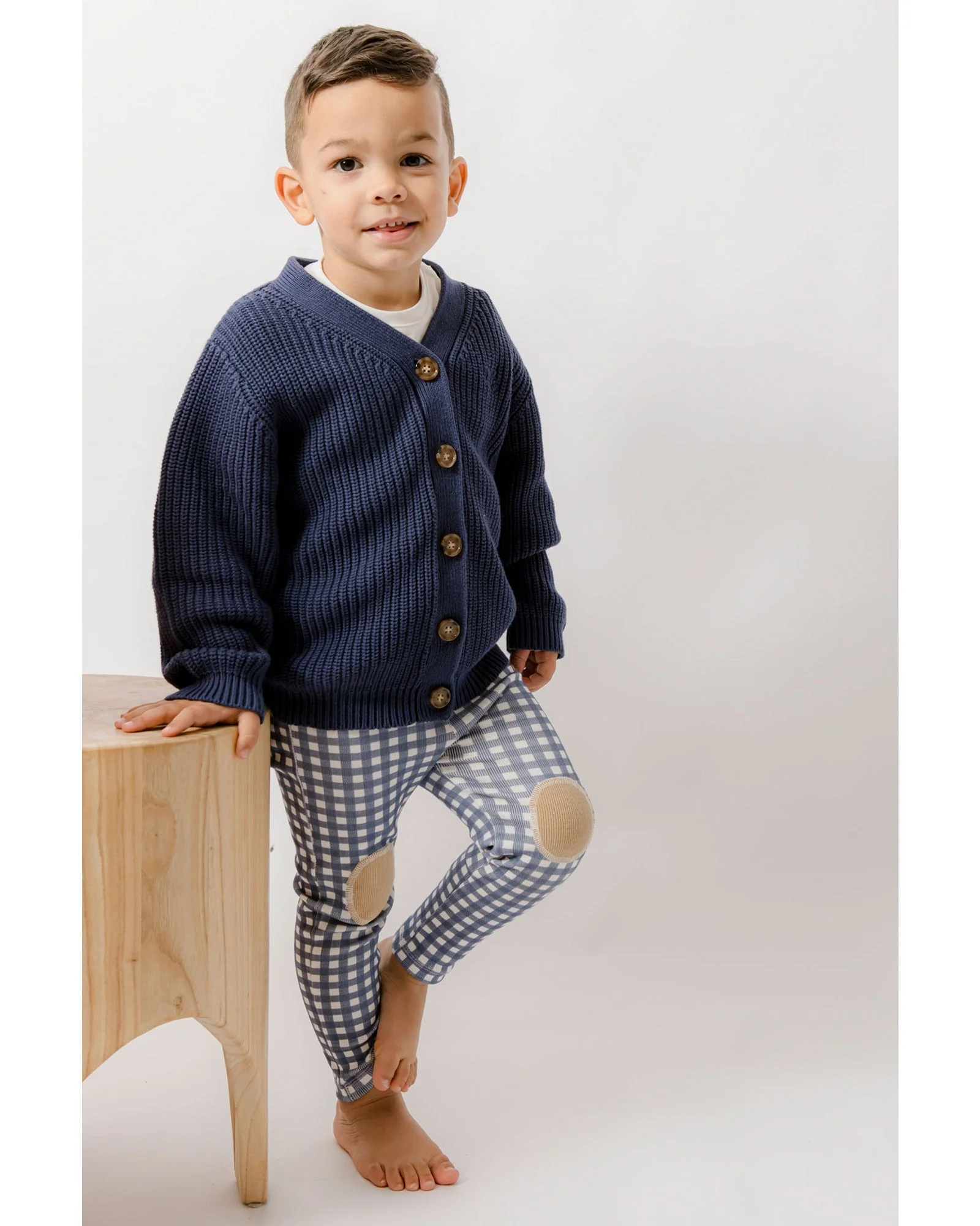 Homegrown Rib Knee Patch Legging Navy Gingham - Image 2