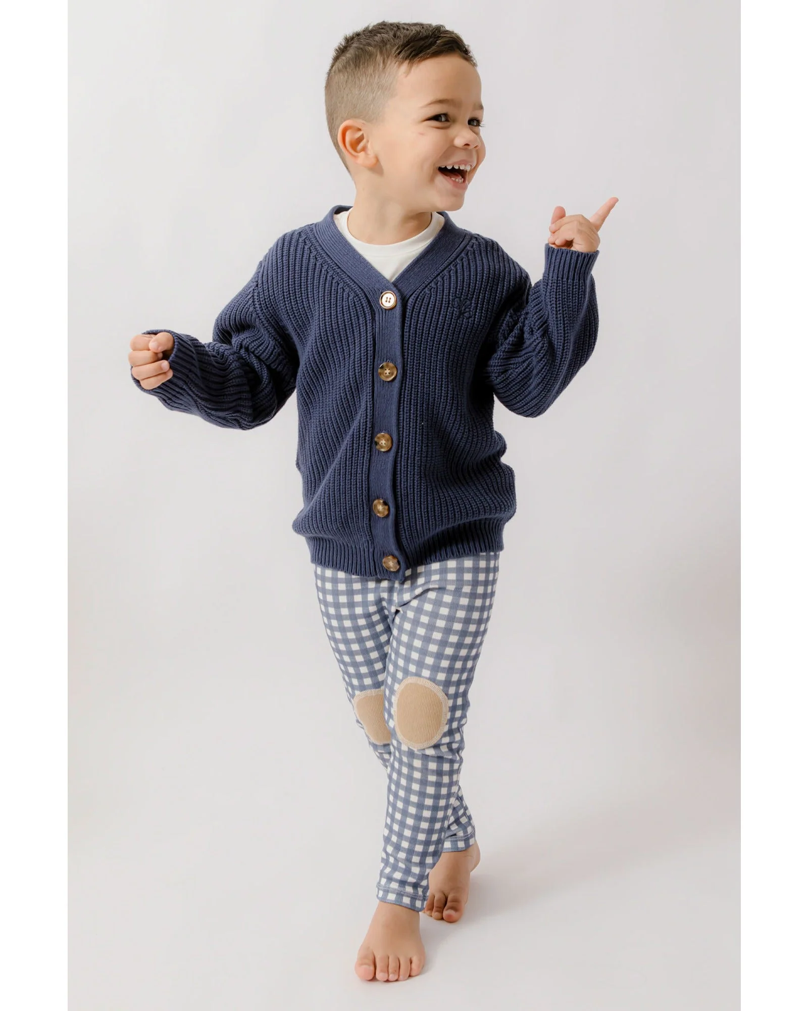 Homegrown Rib Knee Patch Legging Navy Gingham - Image 3