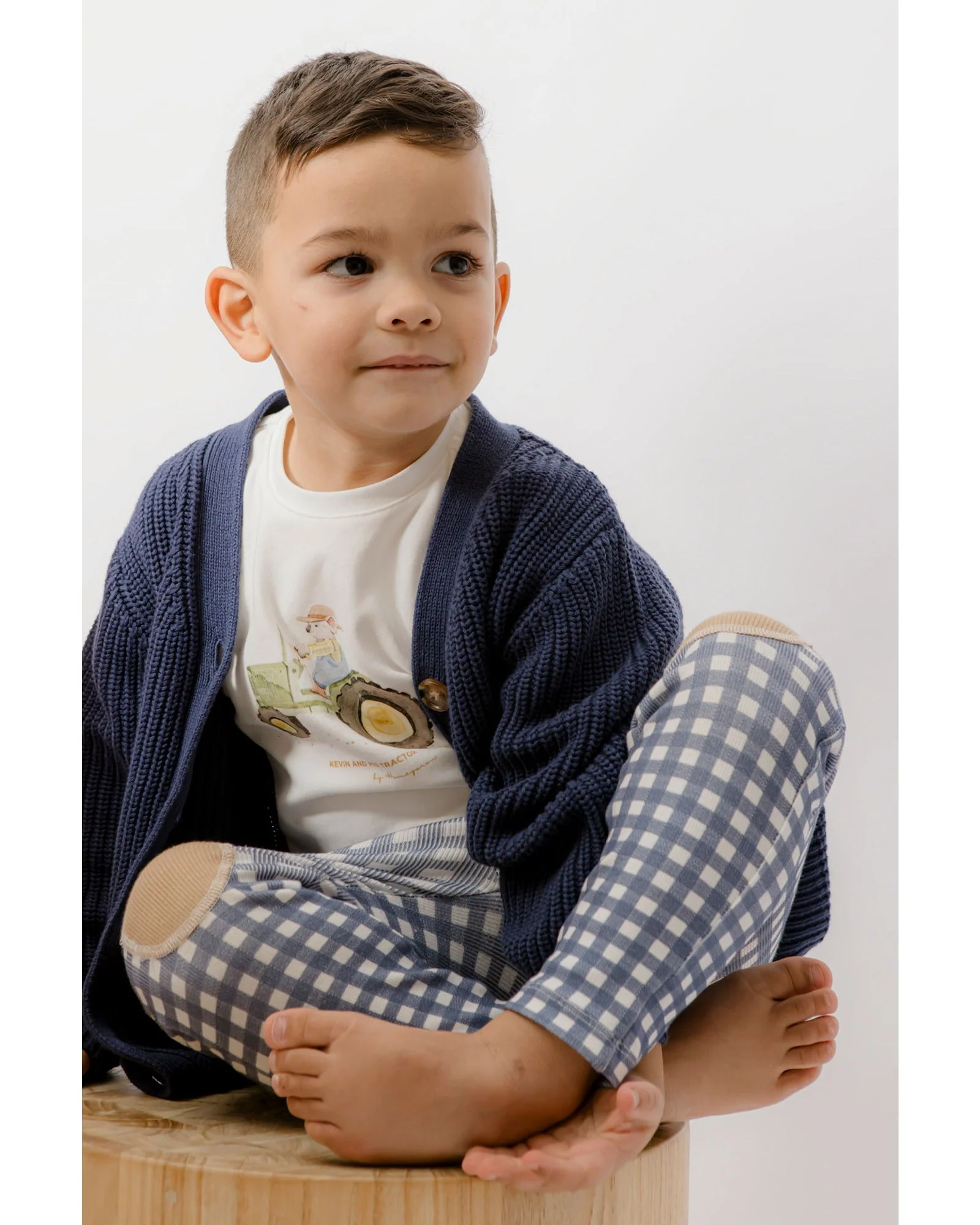 Homegrown Rib Knee Patch Legging Navy Gingham - Image 4