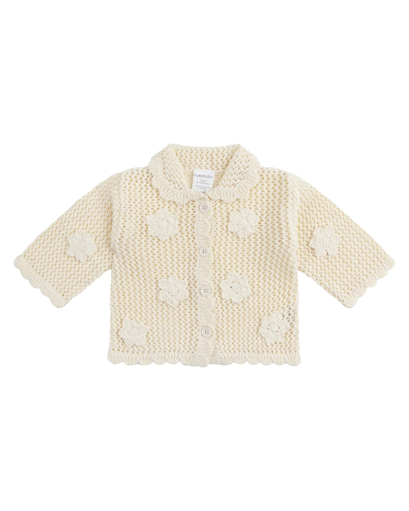 Kynd Baby Knit Crochet Daisy Cardigan Vanilla - Size 2