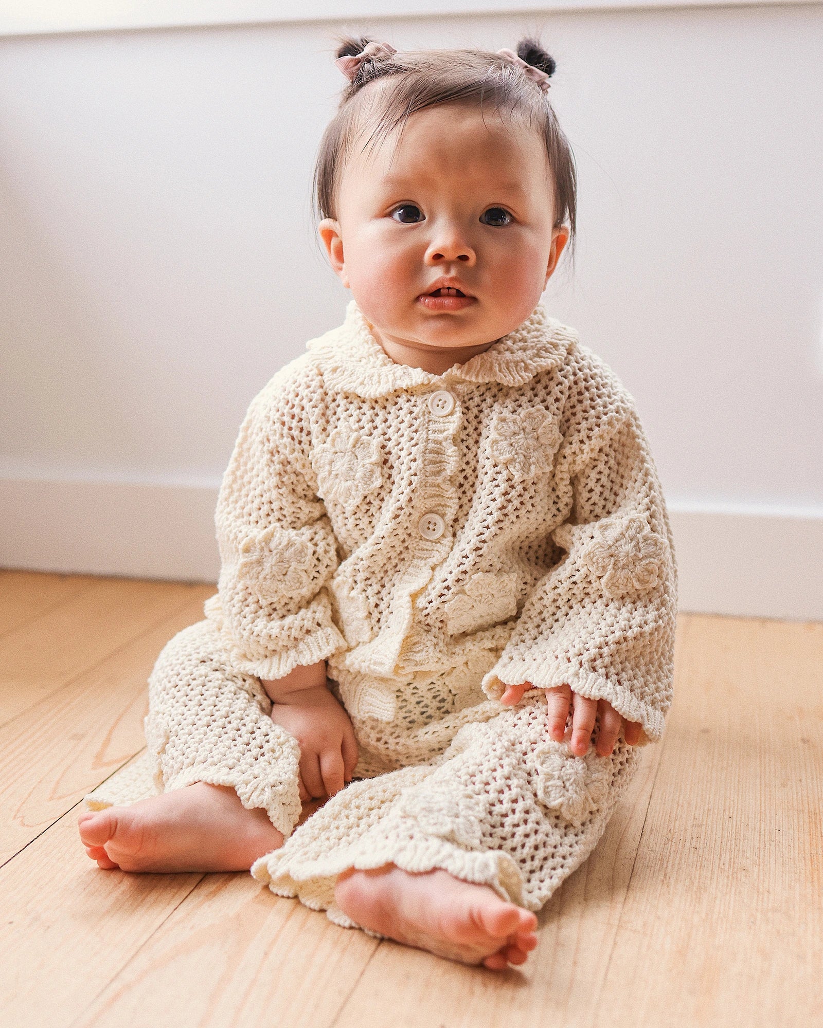 Kynd Baby Knit Crochet Daisy Cardigan Vanilla - Size 2 - Image 5