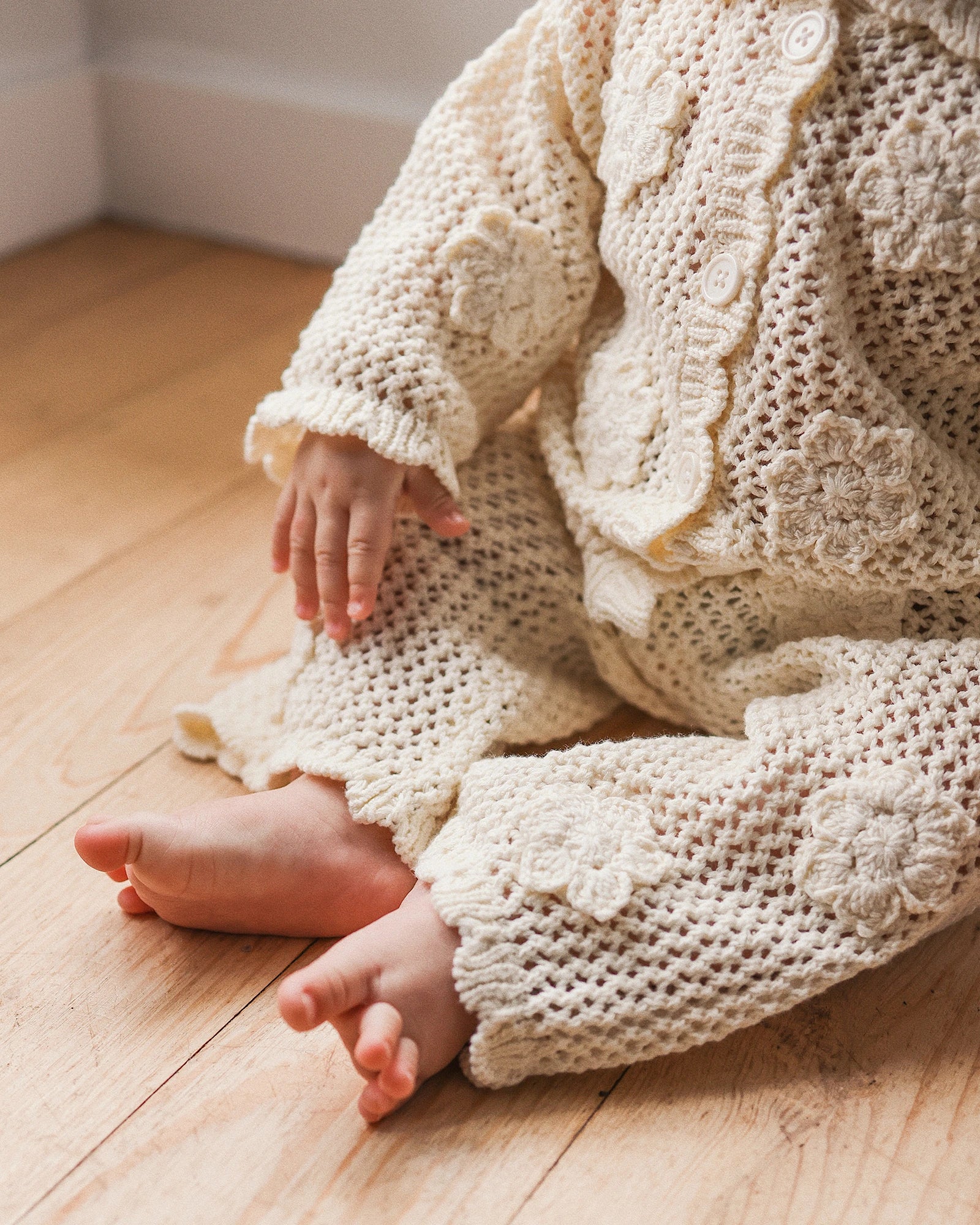Kynd Baby Knit Crochet Daisy Flare Pant Vanilla - Size 2 - Image 3