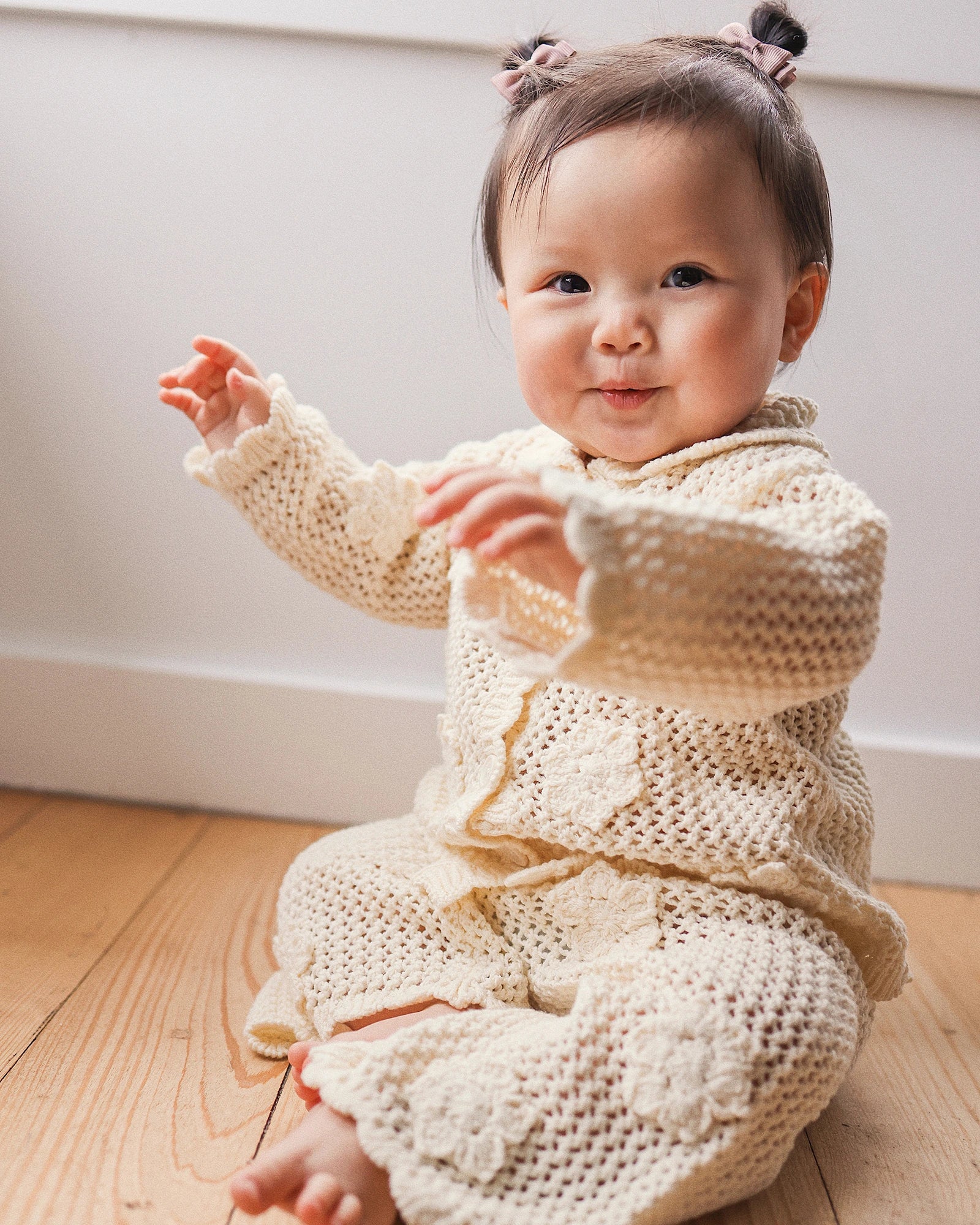 Kynd Baby Knit Crochet Daisy Flare Pant Vanilla - Size 2 - Image 4