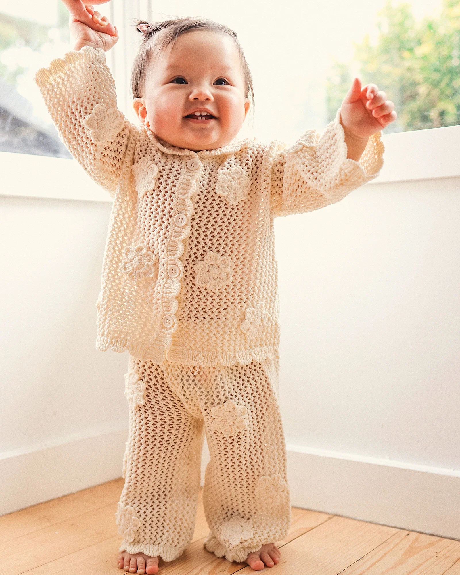 Kynd Baby Knit Crochet Daisy Flare Pant Vanilla - Size 2 - Image 5