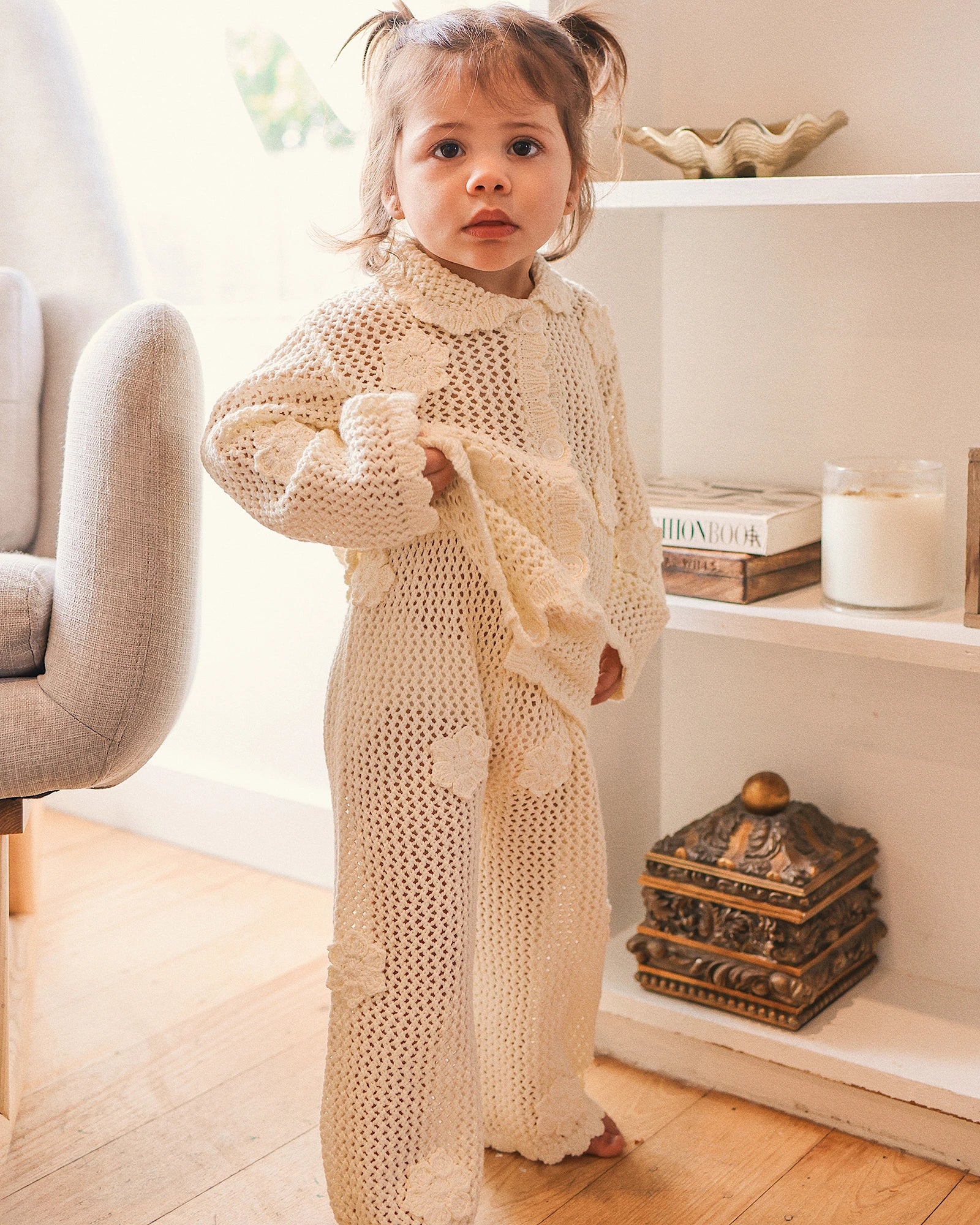 Kynd Baby Knit Crochet Daisy Flare Pant Vanilla - Size 2 - Image 6