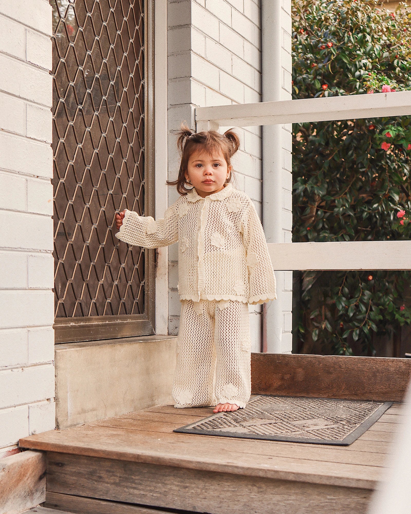 Kynd Baby Knit Crochet Daisy Flare Pant Vanilla - Size 2 - Image 8