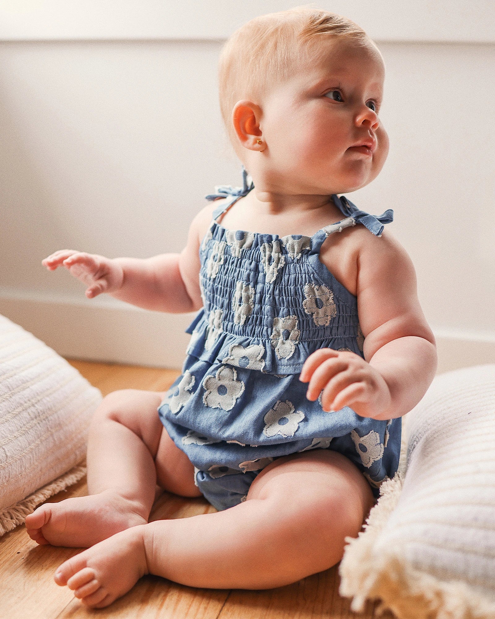 Kynd Baby Shirred Woven Romper Chambray - Size 0 - Image 3