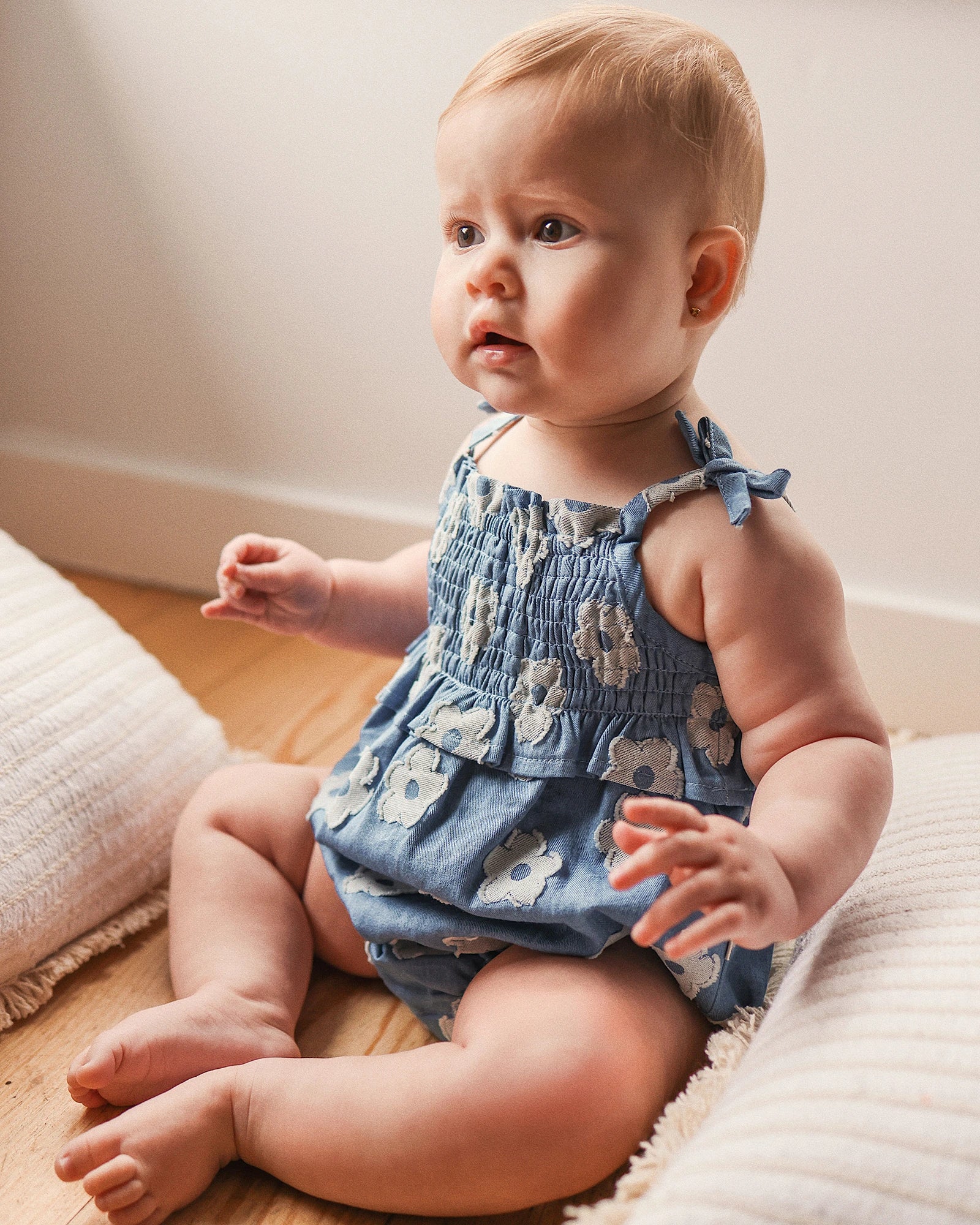 Kynd Baby Shirred Woven Romper Chambray - Size 0