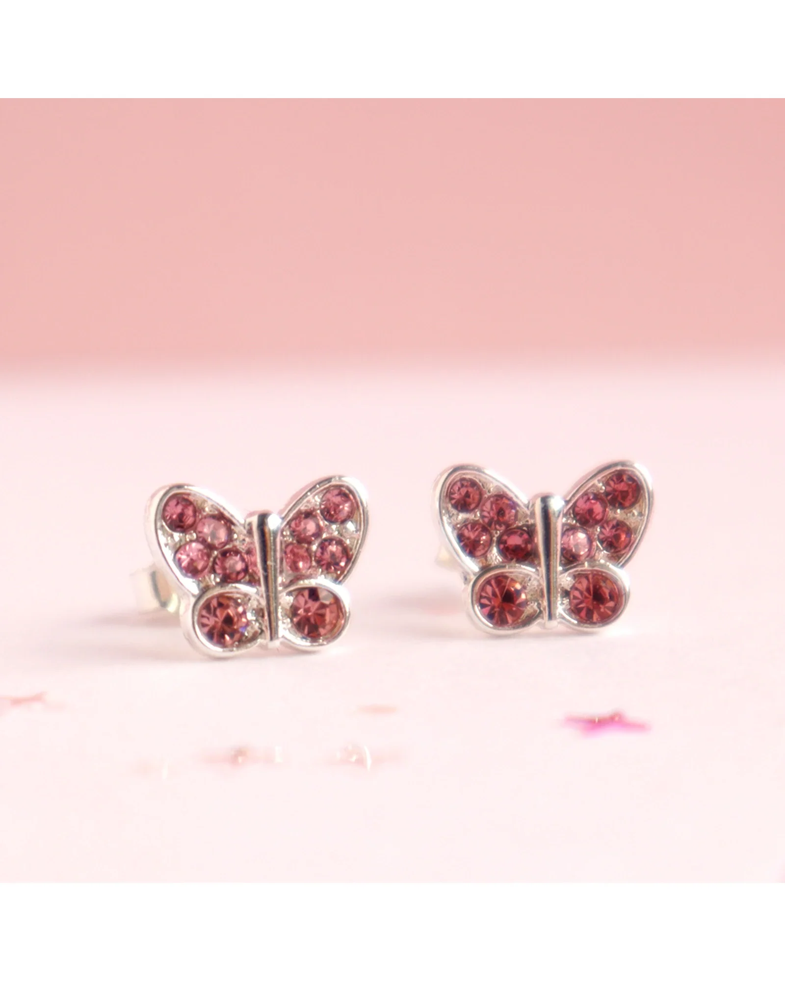 Pink Crystal Butterfly Earrings