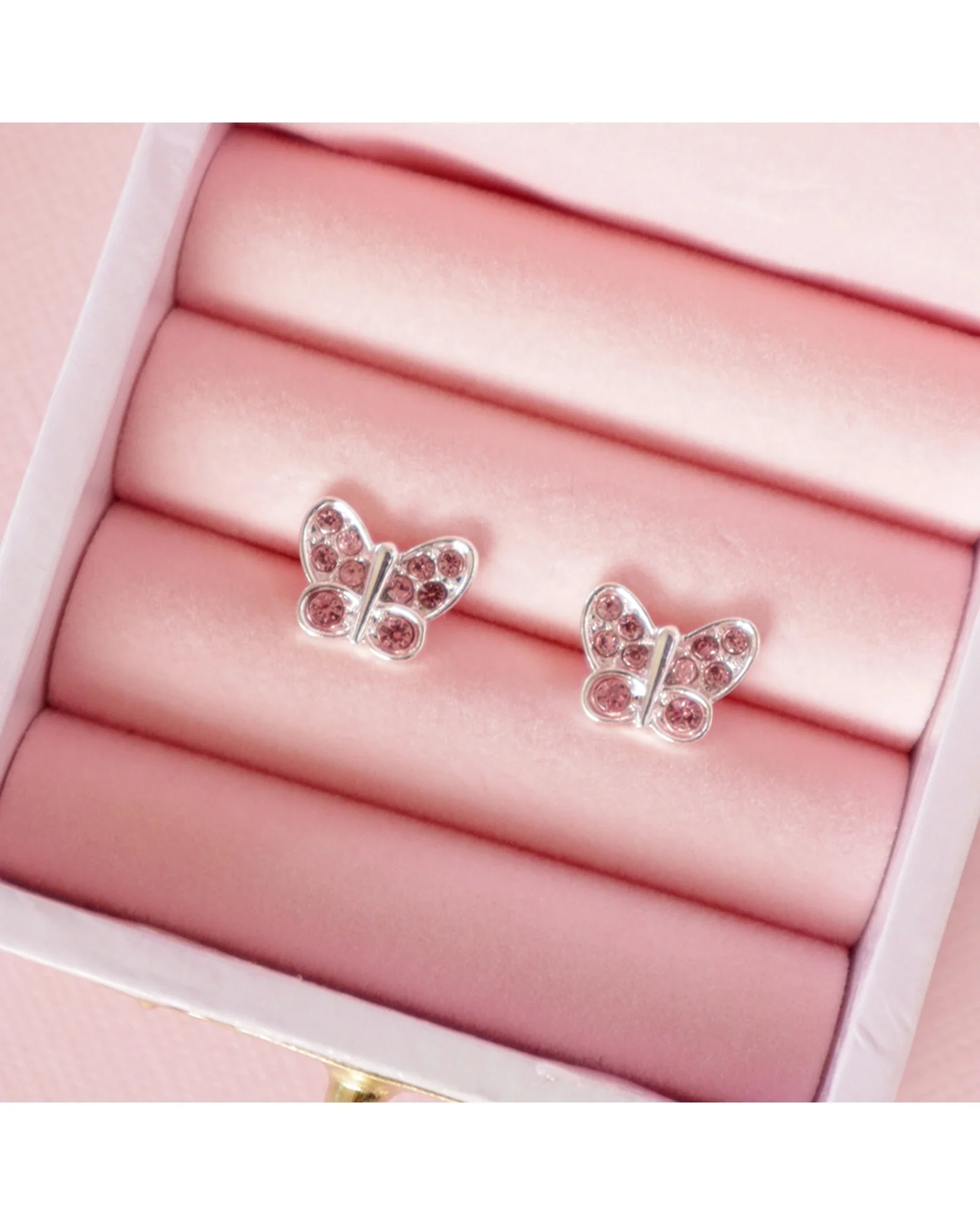 Pink Crystal Butterfly Earrings - Image 2