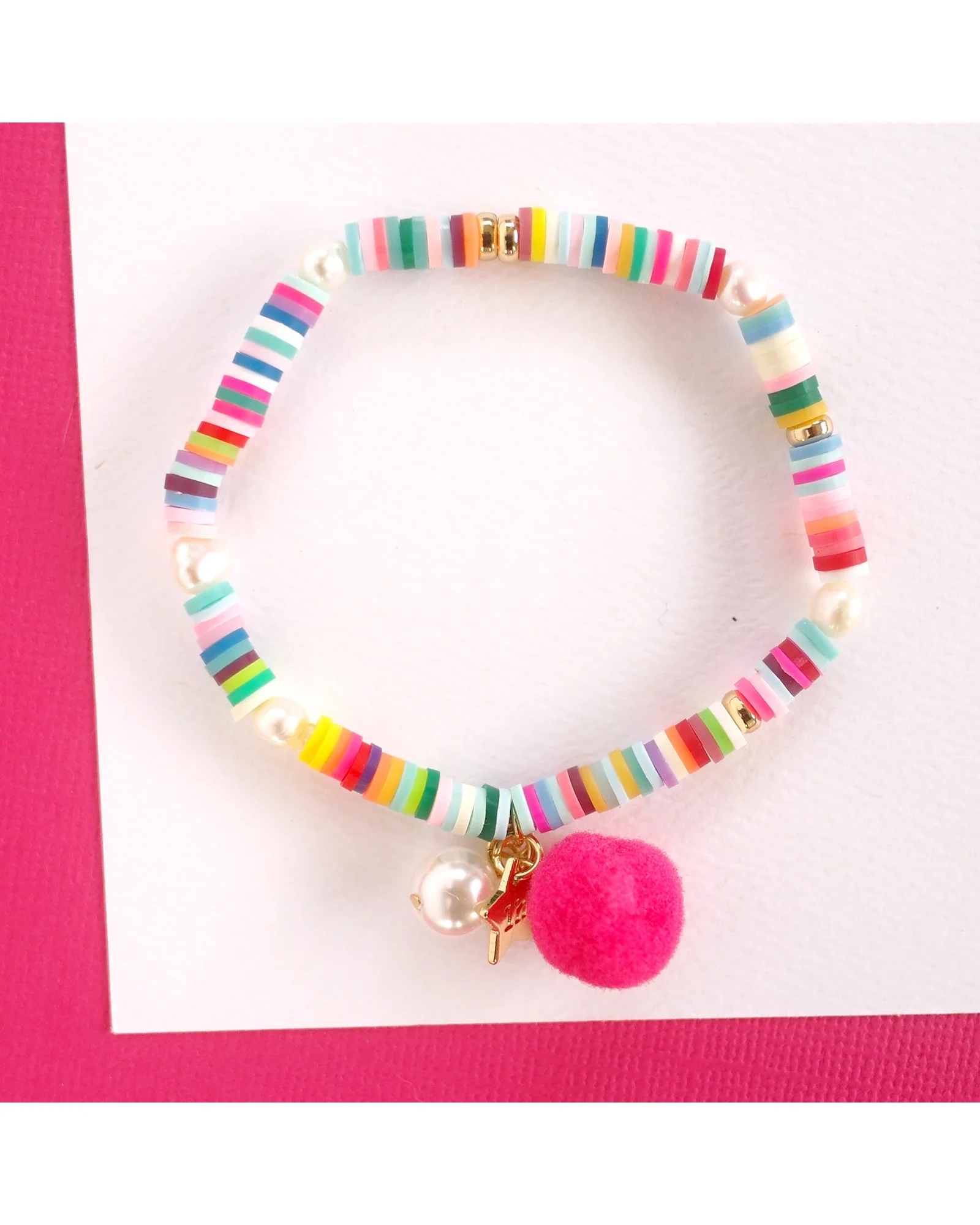 Rainbow Pom Pom Elastic Bracelet