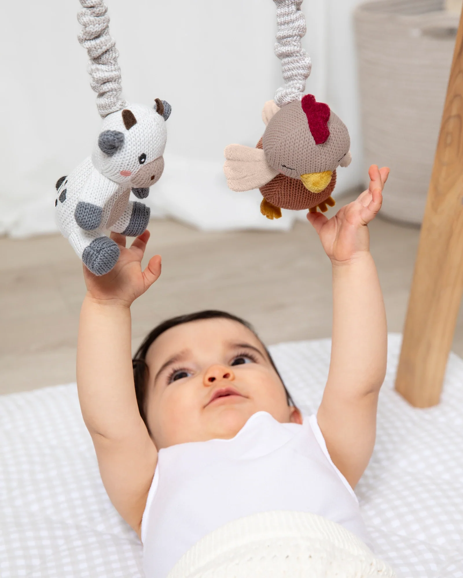 Living Textiles 2 Pack Stroller Toy - Cow & Chicken - Image 2