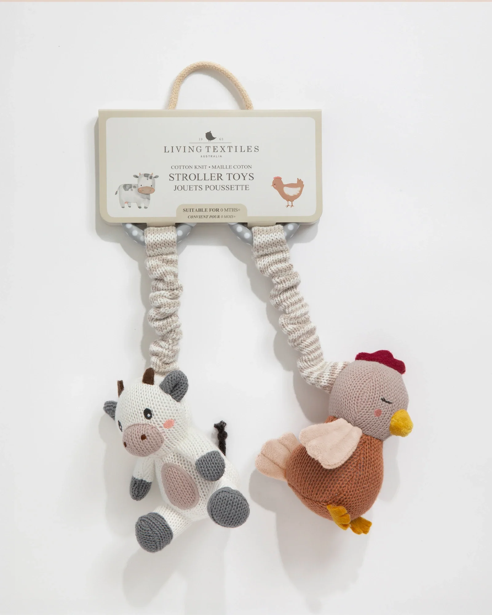 Living Textiles 2 Pack Stroller Toy - Cow & Chicken - Image 4