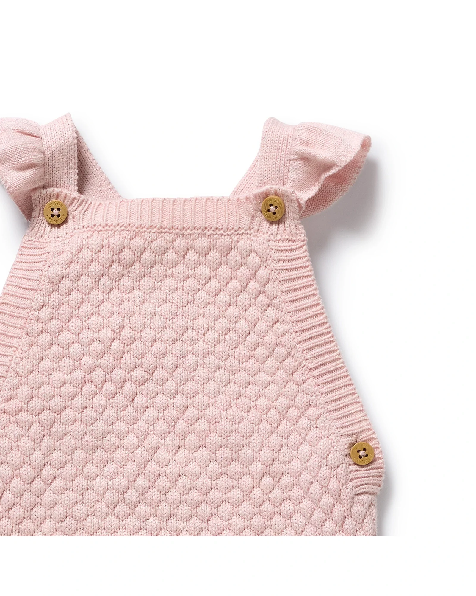 Marshmallow Organic Knitted Bubble Ruffle Overall 0-3 mths - Image 6