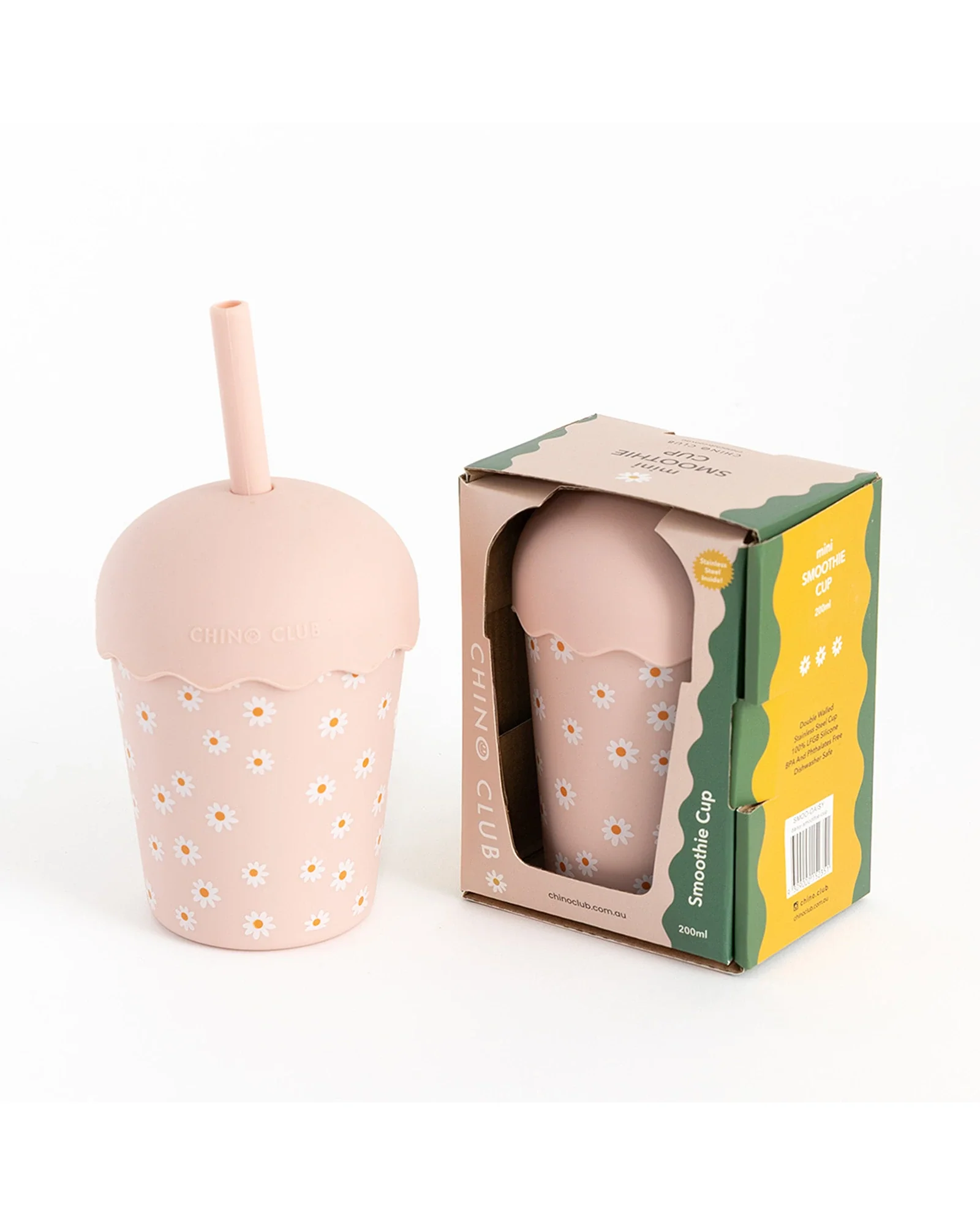 Pink Daisy Mini Smoothie Cup & Straw 200ml