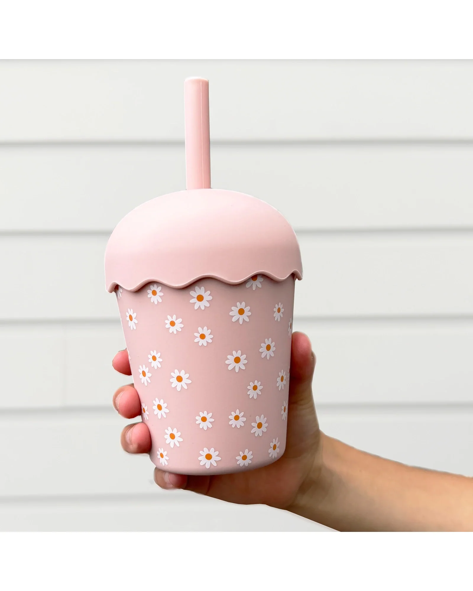 Pink Daisy Mini Smoothie Cup & Straw 200ml - Image 2