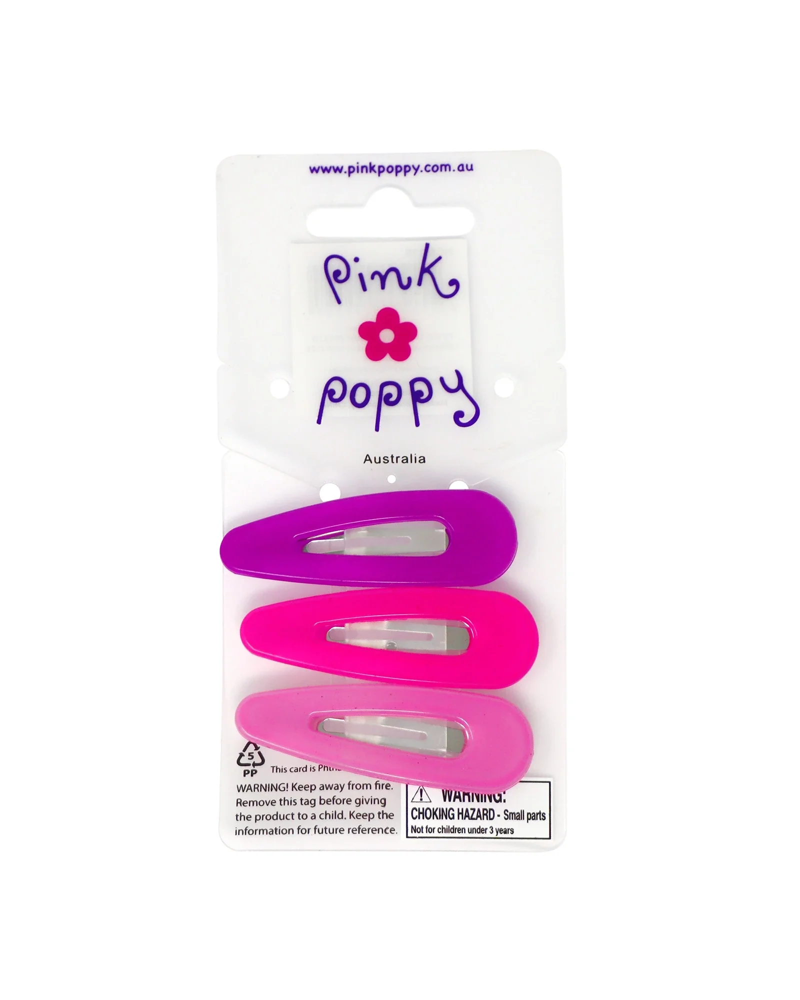 Pink Poppy Hair Clip Acrylic Snap - Image 3