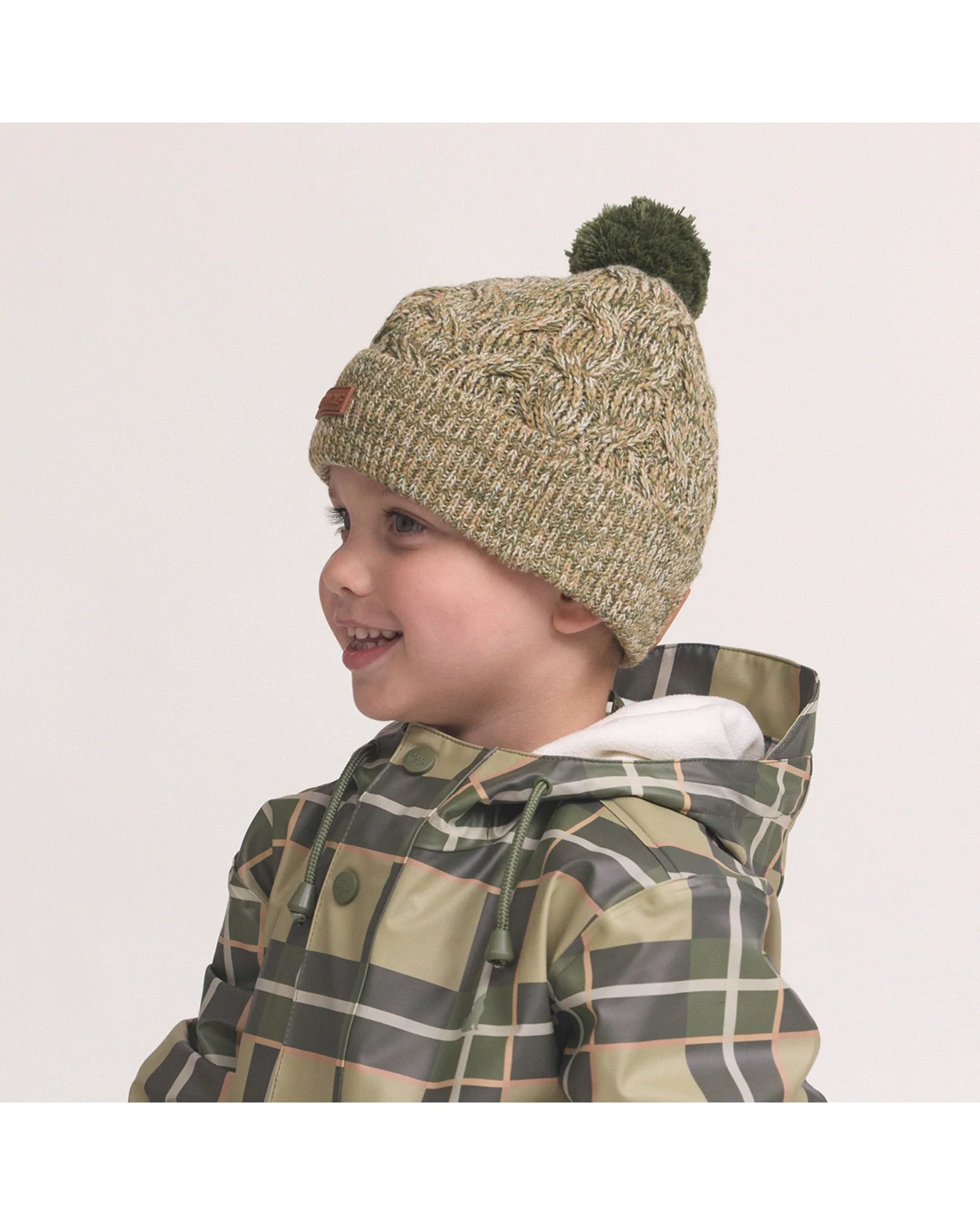 Pom Pom Beanie Olive Speckle Size M