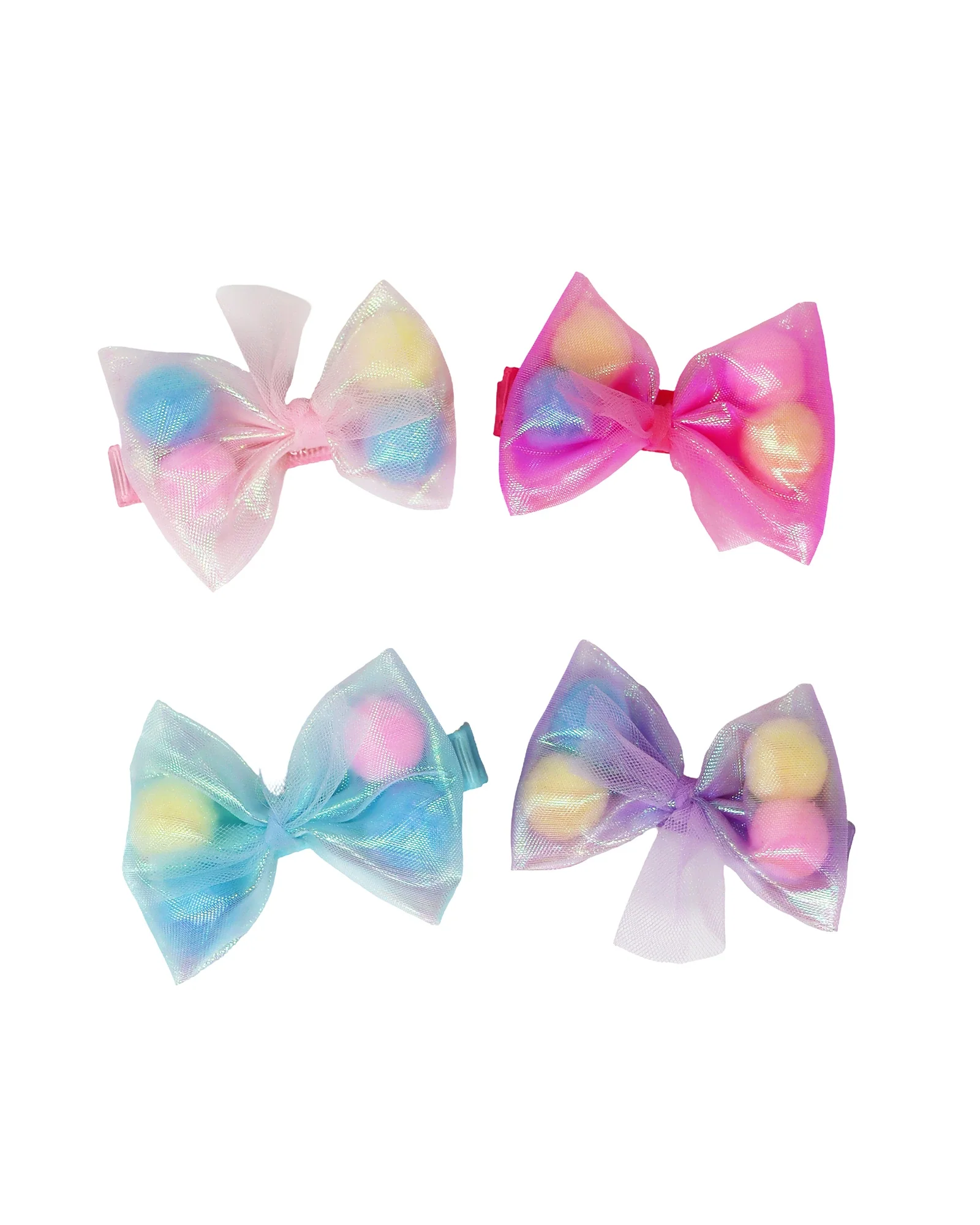 Pom Pom Bow Hair Clip