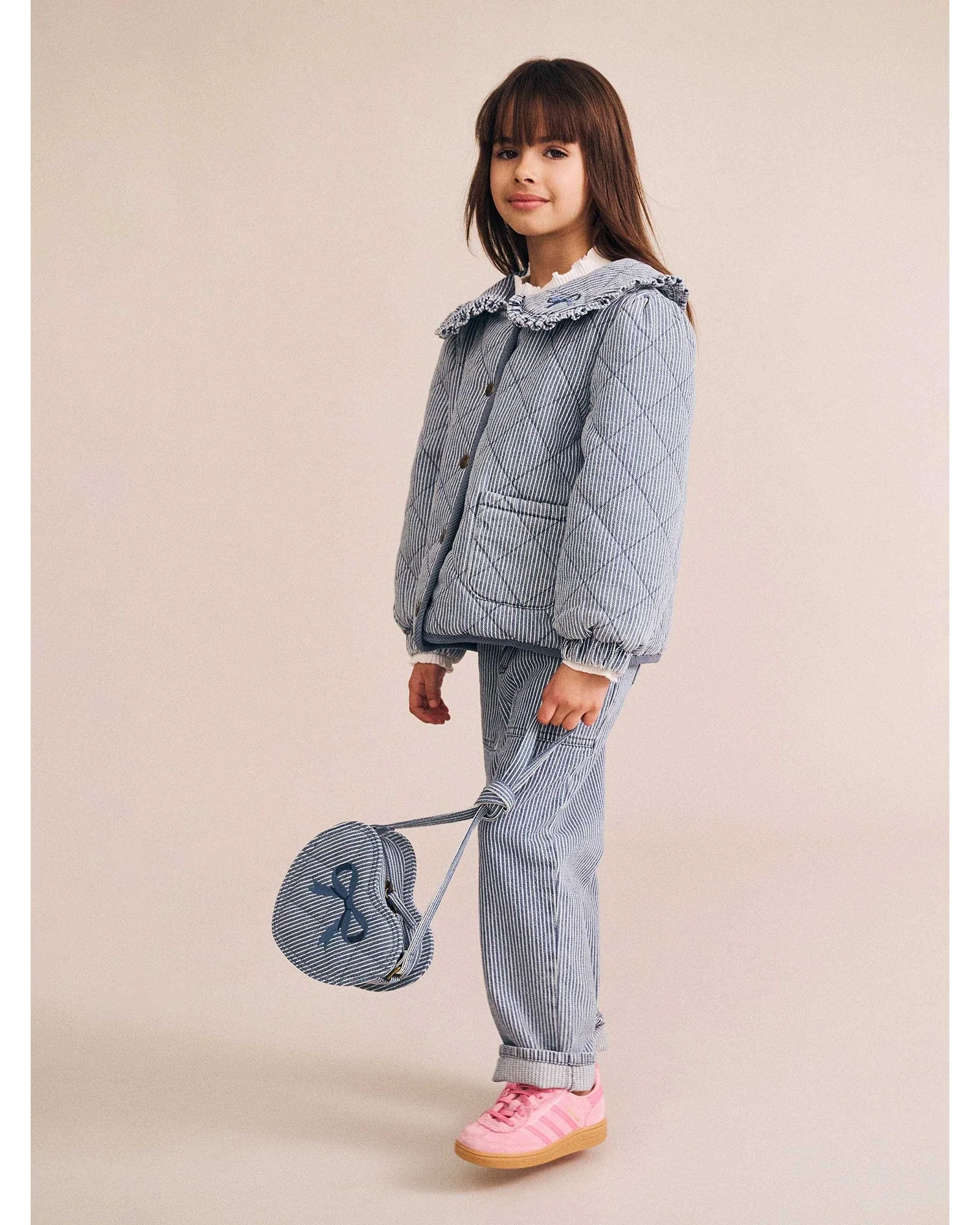 Stripe Denim Bow Heart Handbag - Image 2