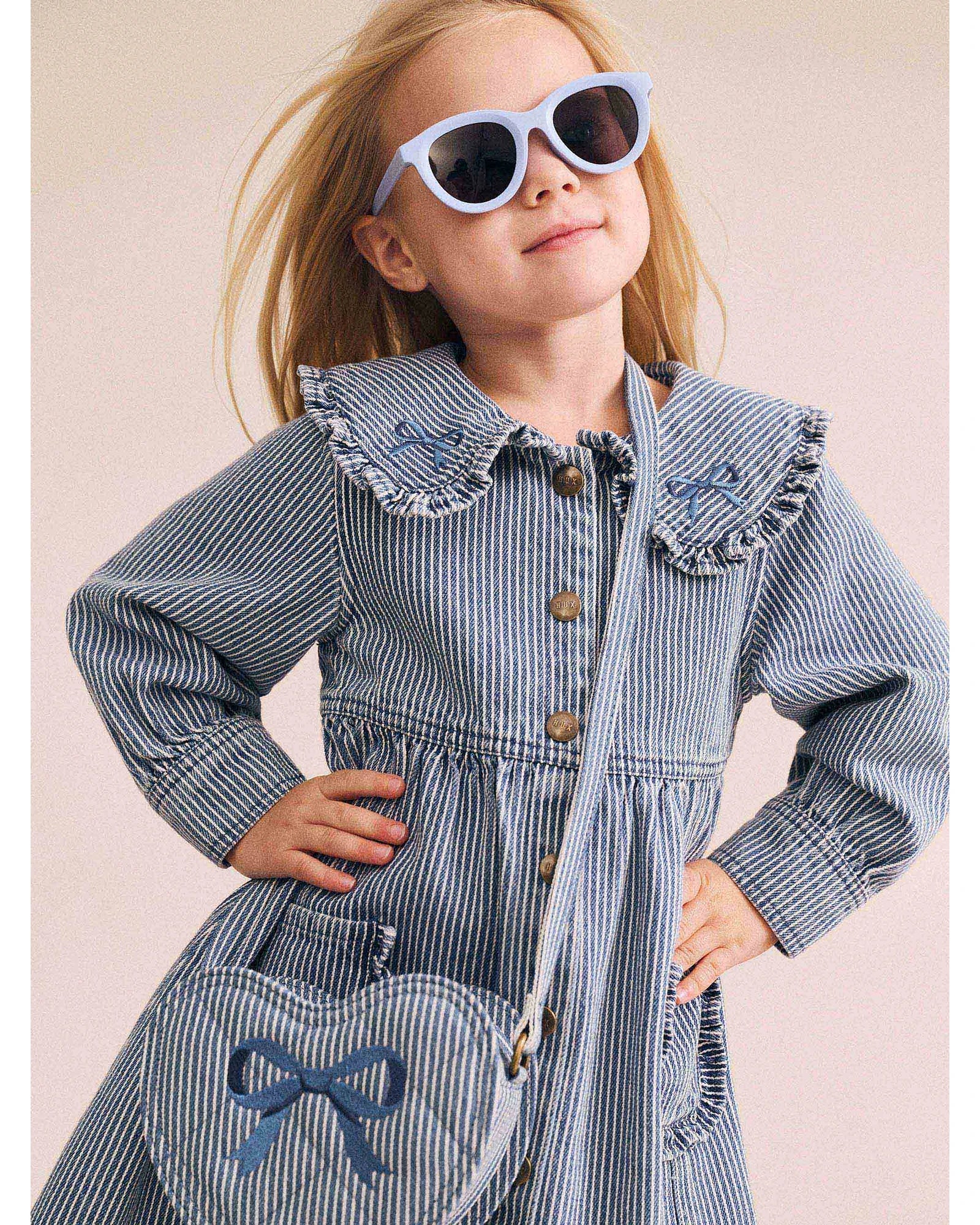 Stripe Denim Bow Heart Handbag - Image 3