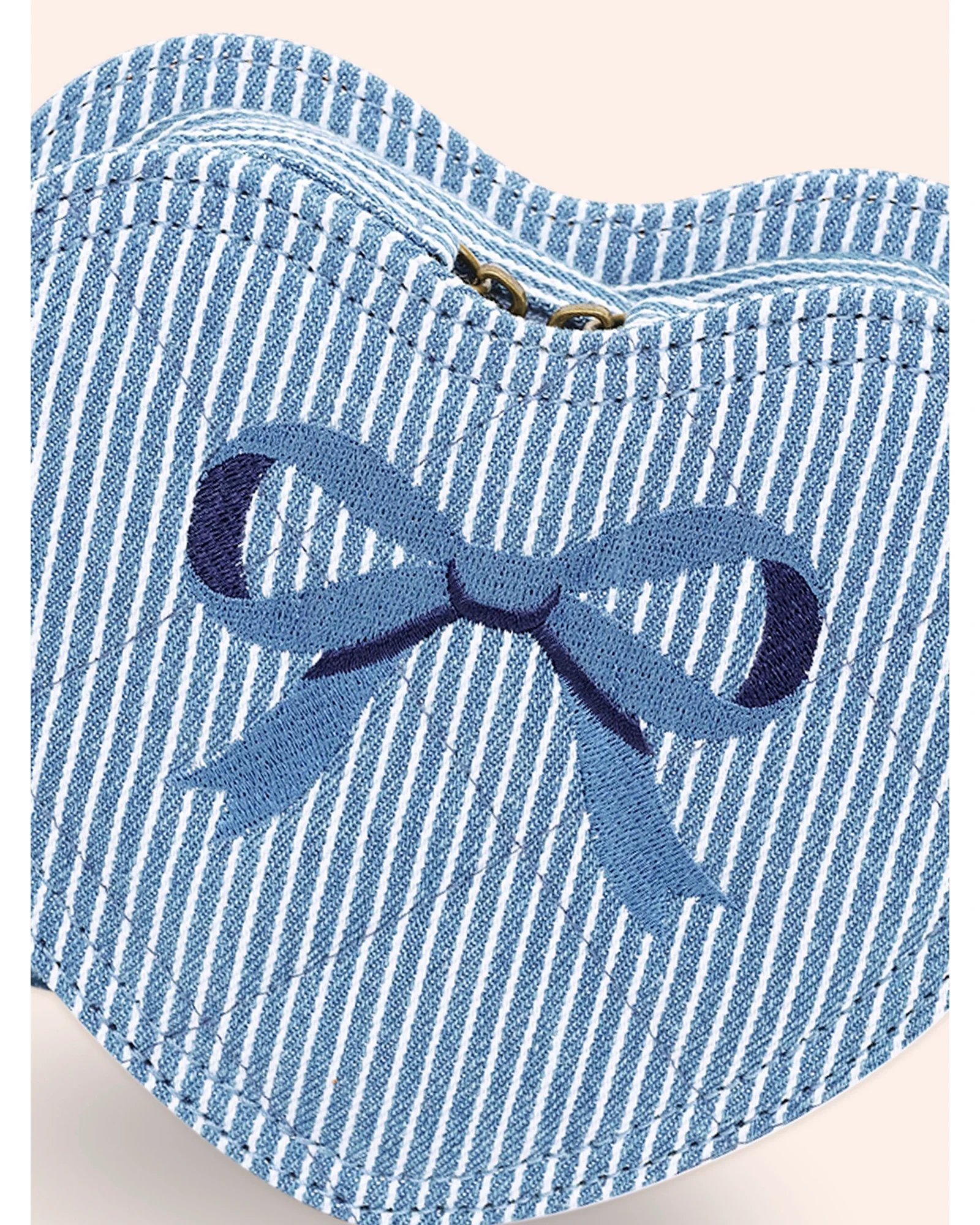 Stripe Denim Bow Heart Handbag - Image 4