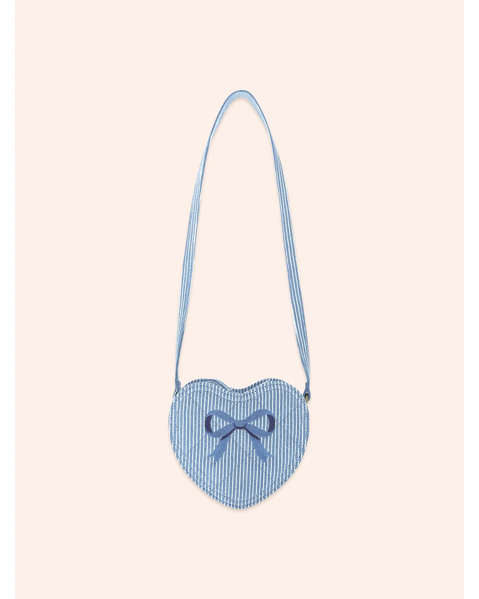 Stripe Denim Bow Heart Handbag - Image 5
