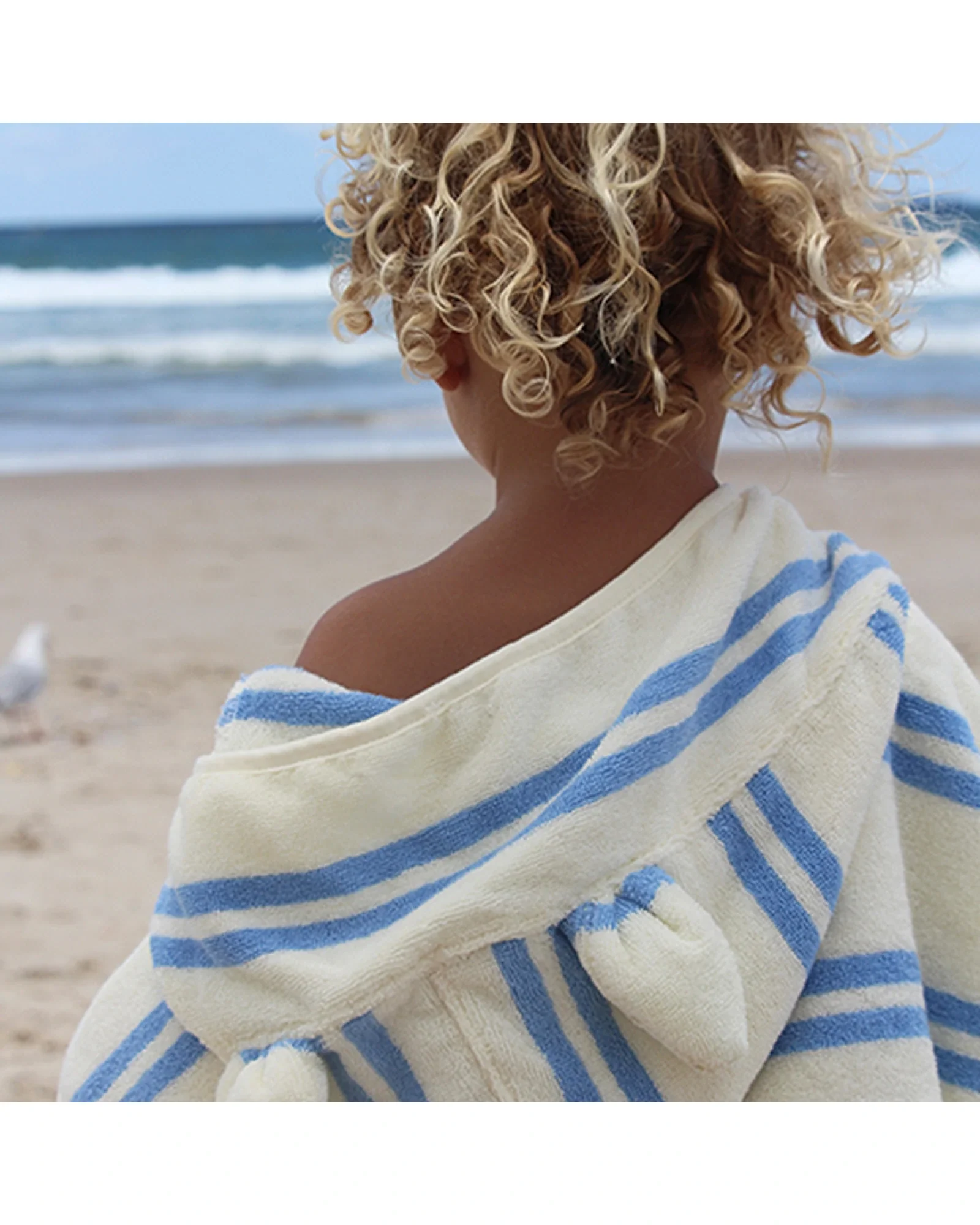 Sunnylife Kids Character Hooded Towel Sammy the Seagull Blue Stripe - Image 3