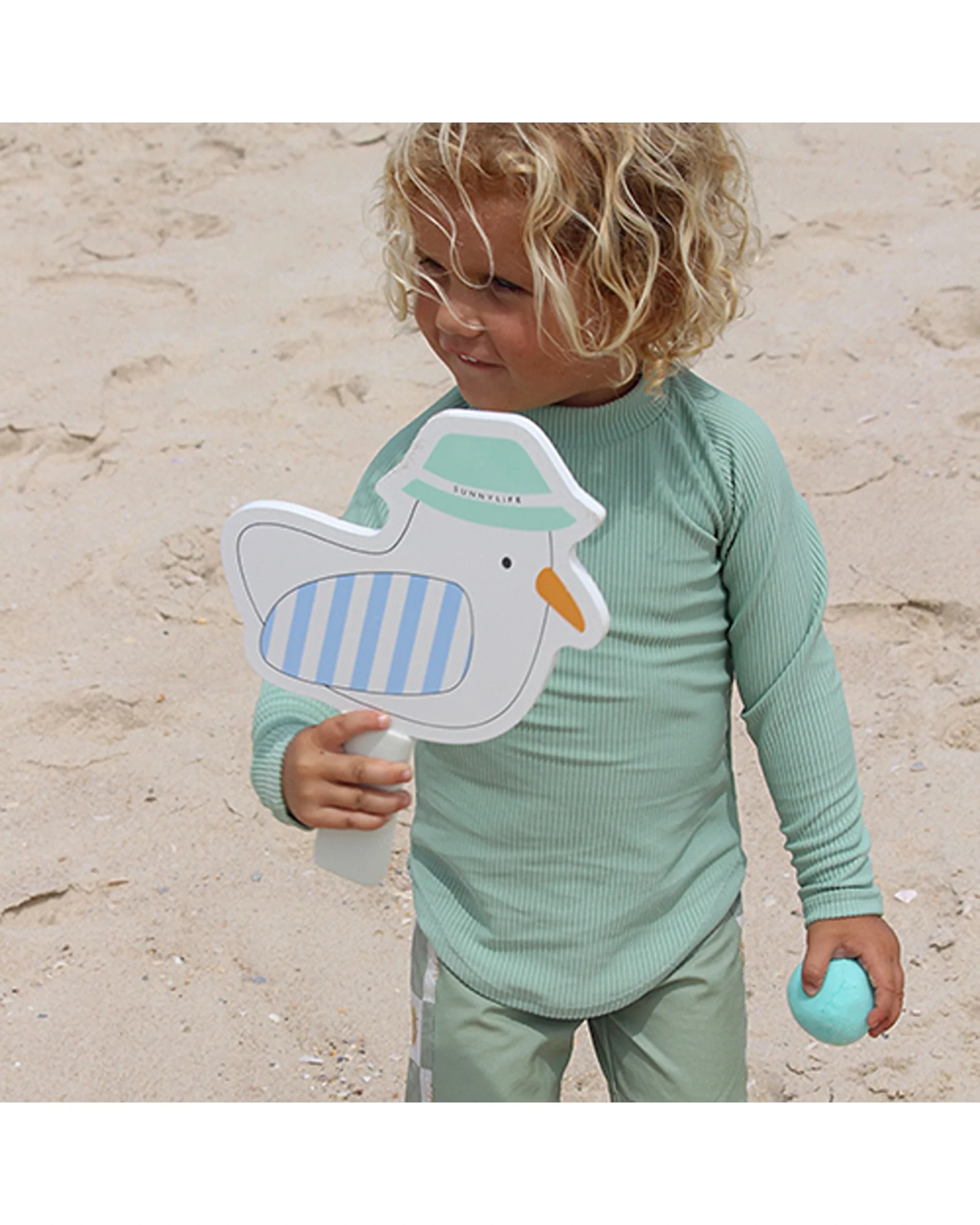 Sunnylife Kids Velcro Beach Bats Sammy the Seagull Blue Stripe