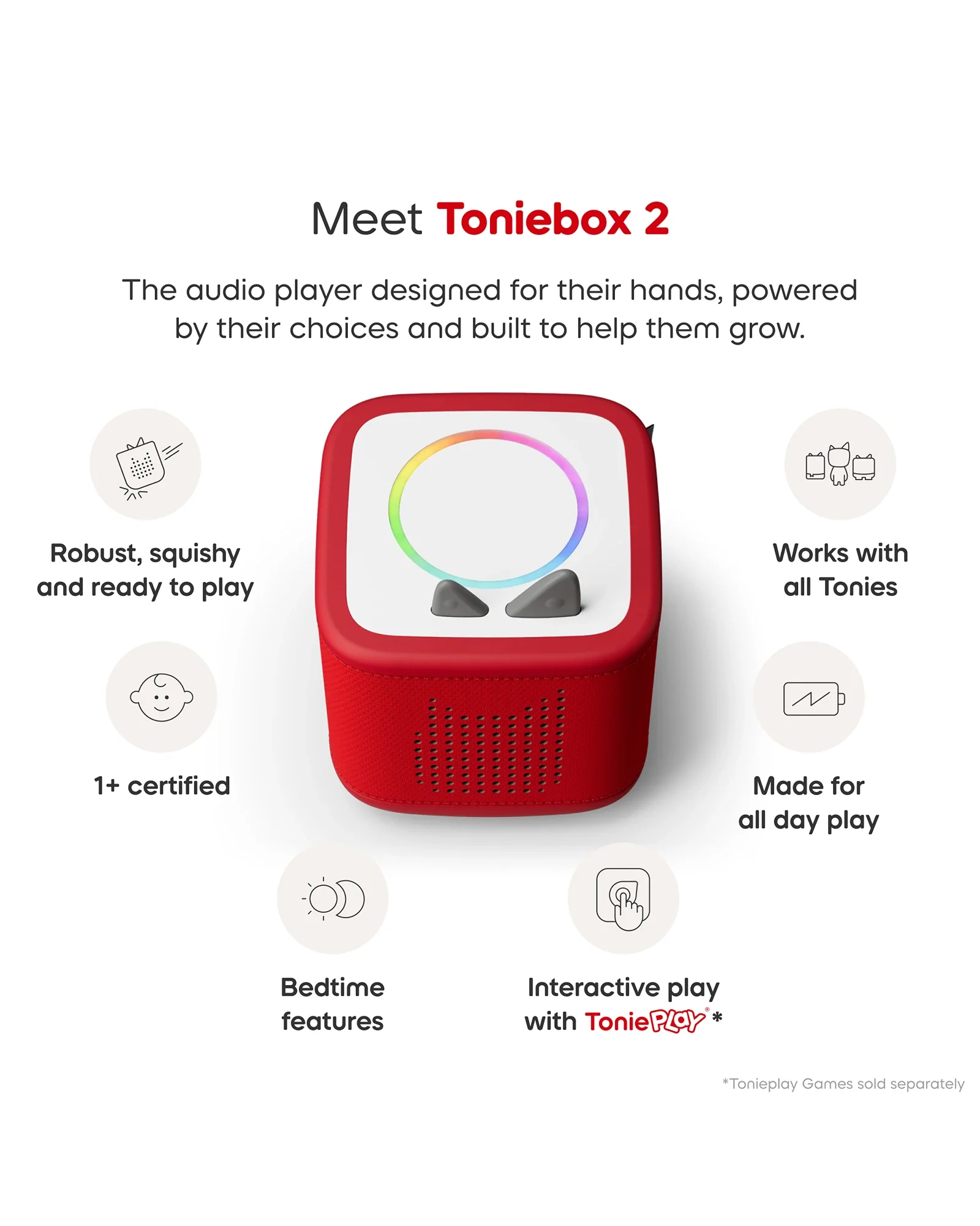 Tonies Toniebox 2 Starter Set with Creative Tonie Rubie - Sunset Red - Image 4