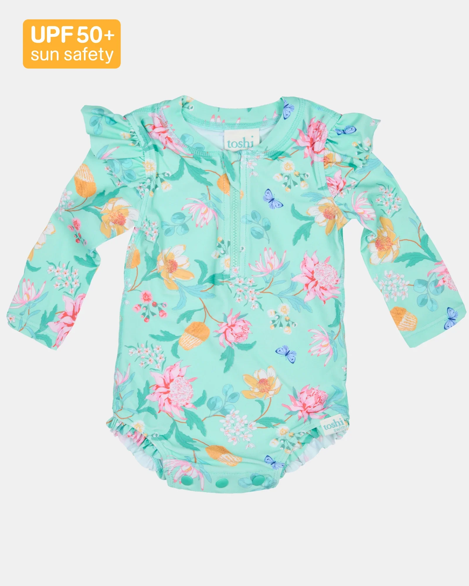 Toshi Swim Onesie L/S Ripple - Waratah Mint 00